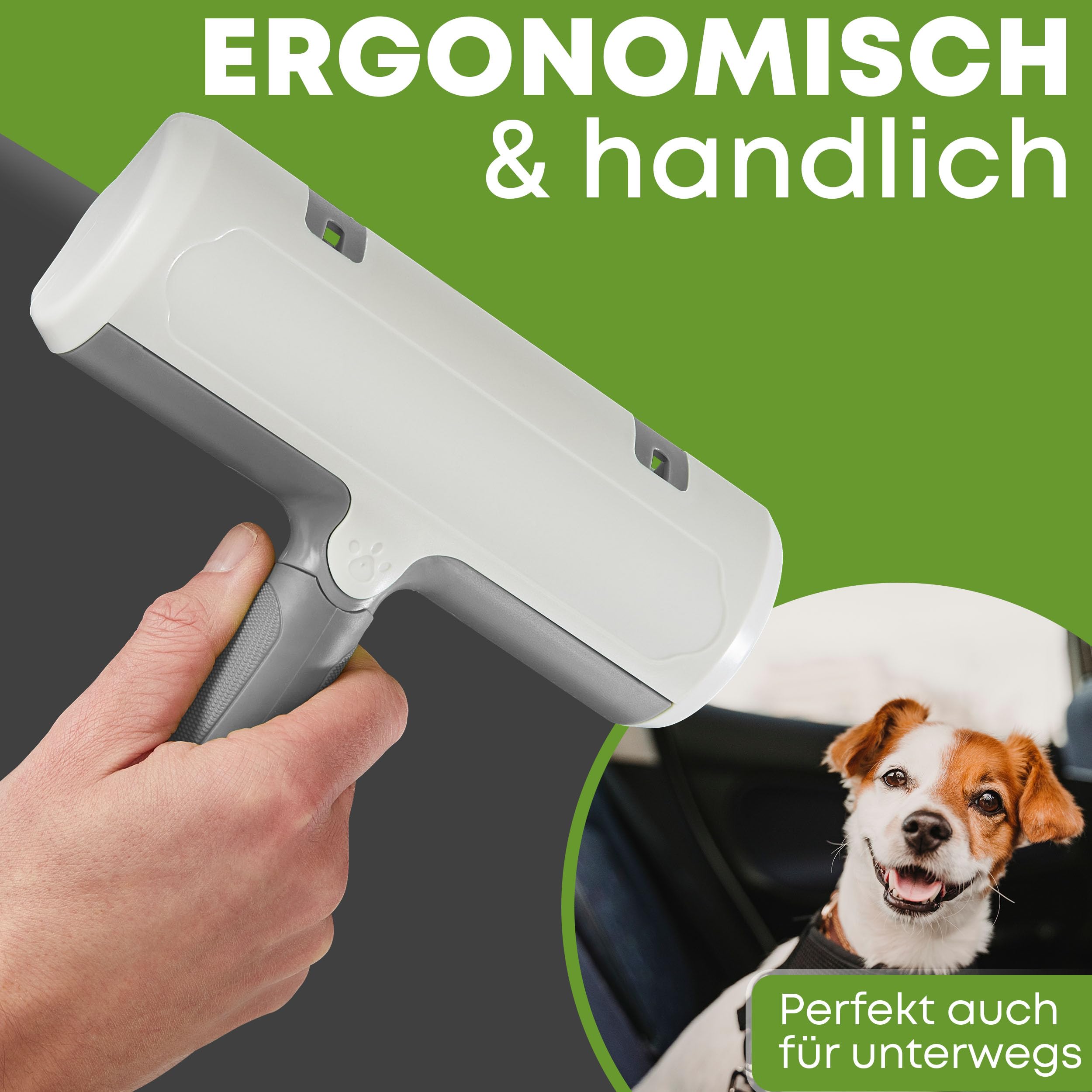 NEUHEIT 2026 - DOGGYBOO® Selbstreinigender Tierhaarentferner – Premium Fusselrolle für Hundehaare und Katzenhaare, Wiederverwendbarer Katzenhaarentferner für Sofa, Teppich, Bett und Auto (Grün)