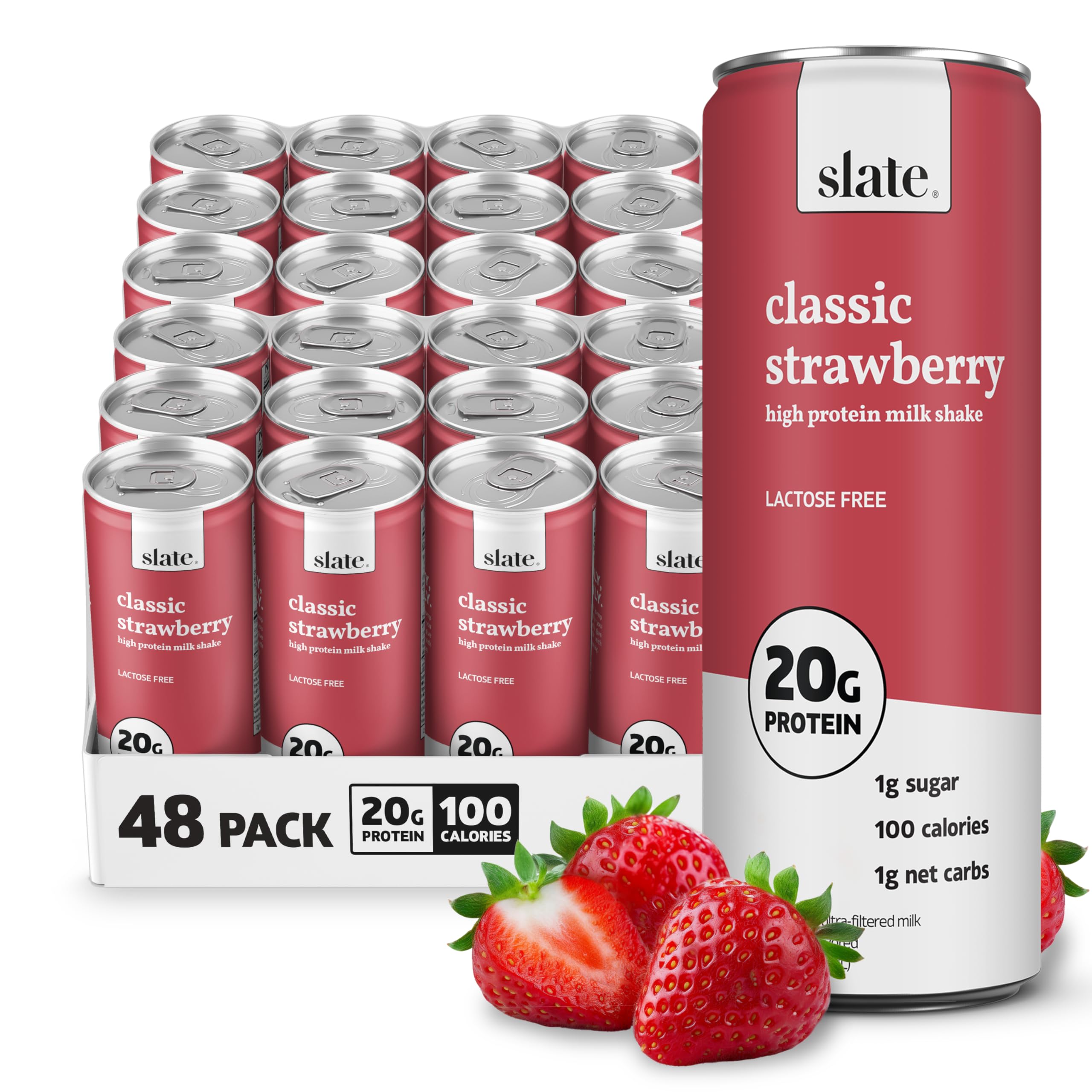 Slate Milk - High Protein Milkshake - French Vanilla - Lactose-Free, 20g Protein, 1g Sugar, 100 Calories, 1g Net Carbs, No Added Sugar - Natural, Breakfast Boost, Post Workout - 11 fl oz, 12 Cans