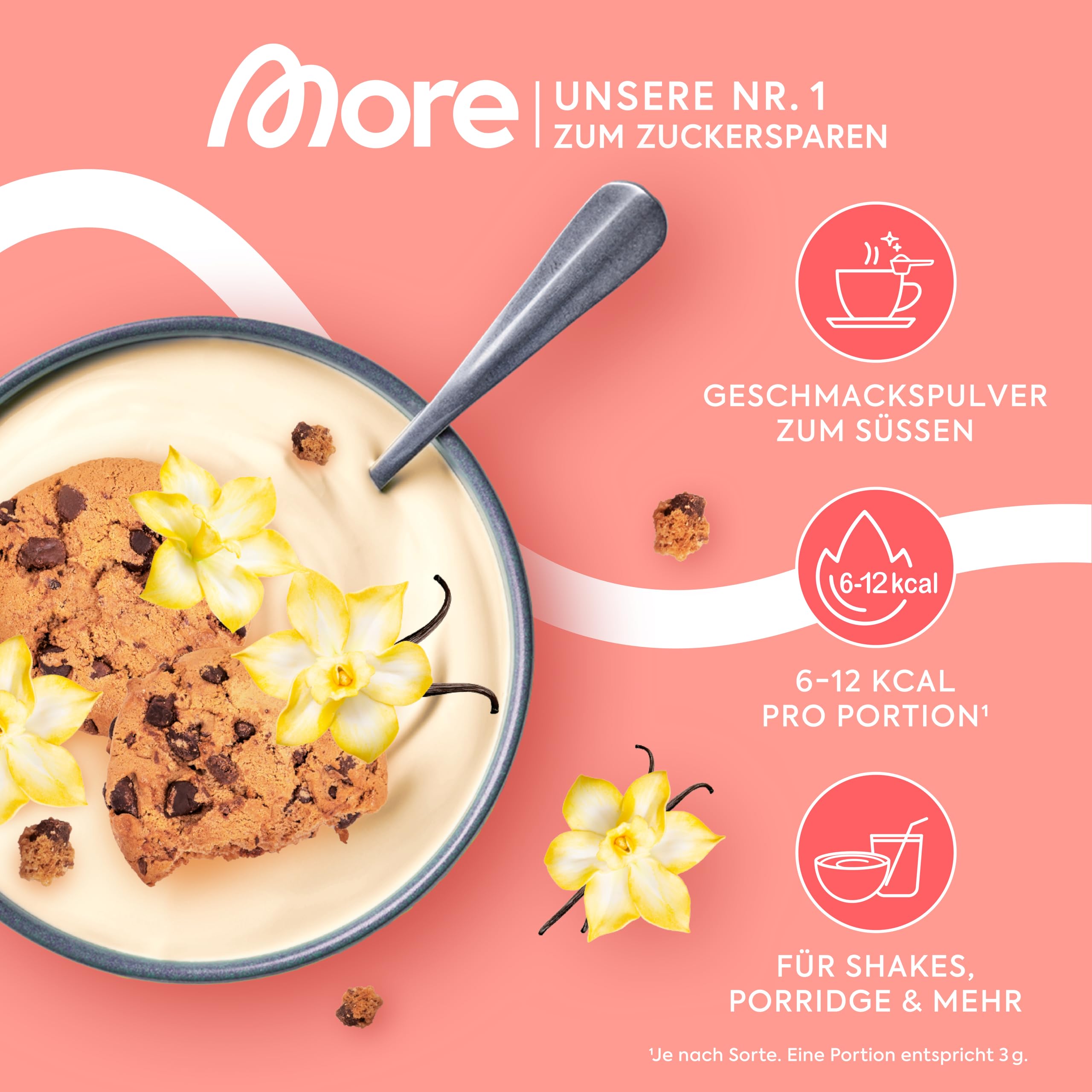 MORE Chunky Flavour, Vanilla Perfection, 150 g, vegan, Geschmackspulver zum Süßen, ohne viel Zucker und Kalorien, mit Inulin und Laktase - made in Germany