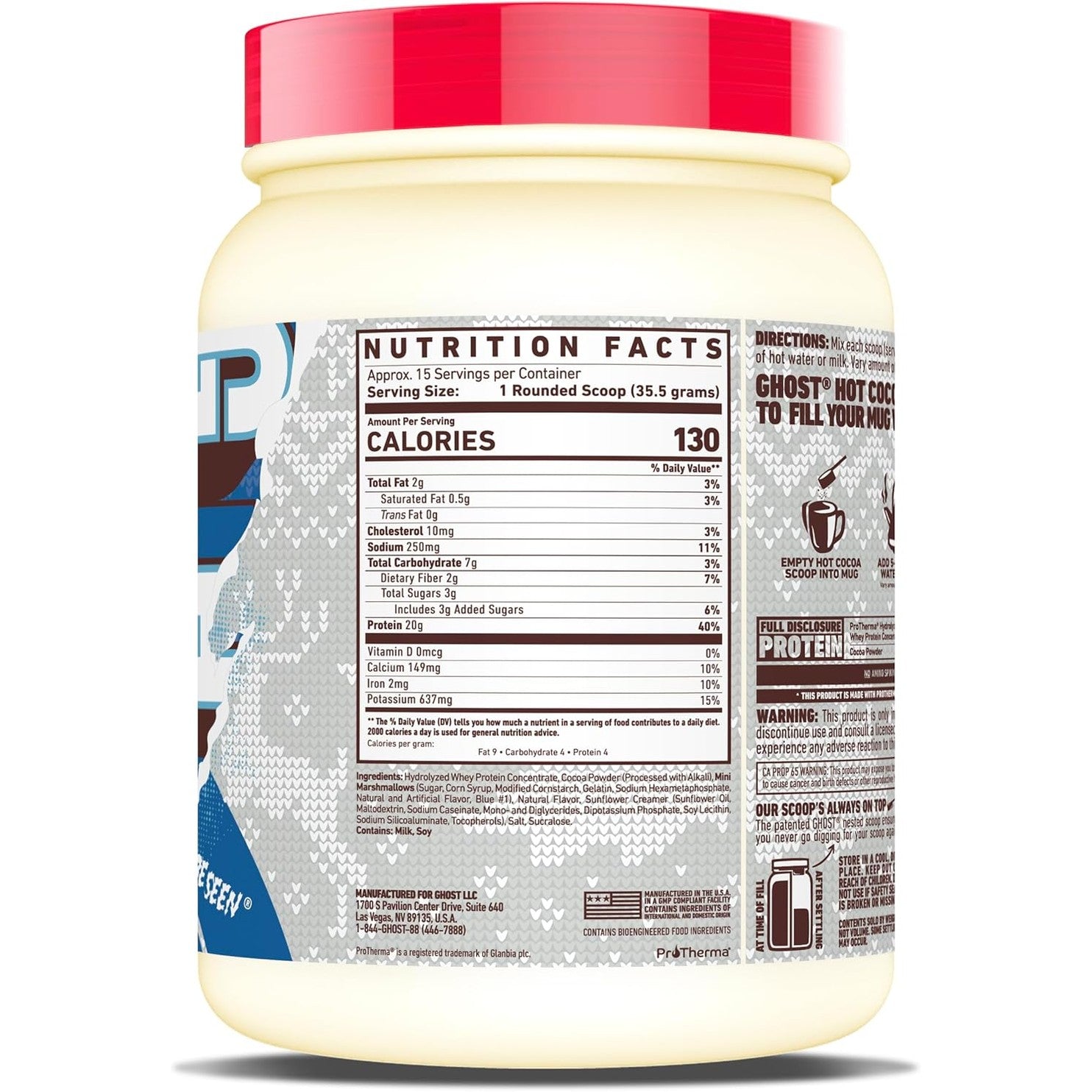 GHOST High Protein Hot Cocoa Drink Mix, Milk Chocolate - Creamy & Smooth Hot Chocolate Powder with 20g Hydrolyzed Whey Protein & Mini Marshmallows - Easy Mix Seasonal Drink - Gluten-Free