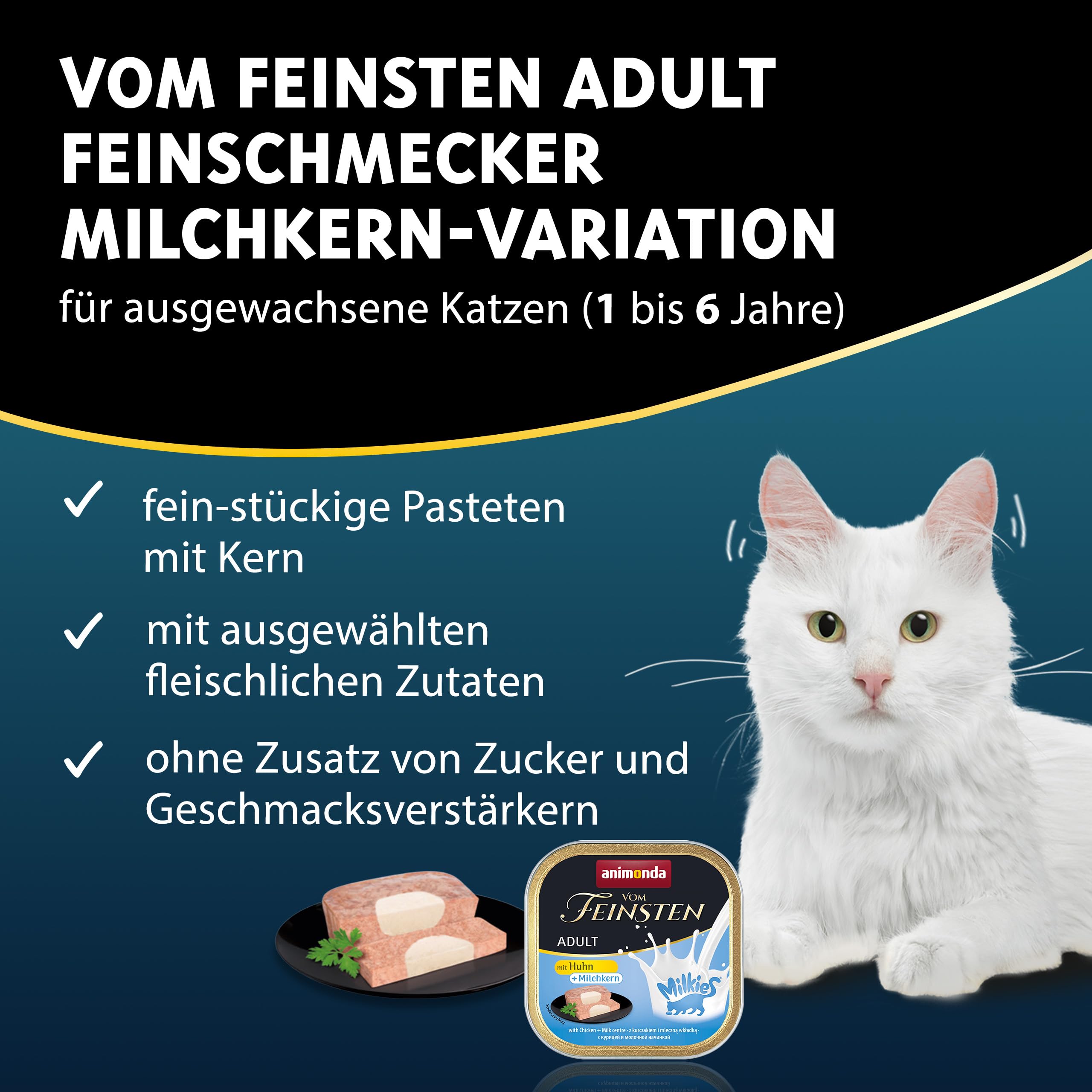 animonda Vom Feinsten Adult Vielfalt (32 x 100 g), Nassfutter für ausgewachsene Katzen, Katzenfutter ohne Getreide und Zucker, mit 100 % frischen, fleischlichen Zutaten