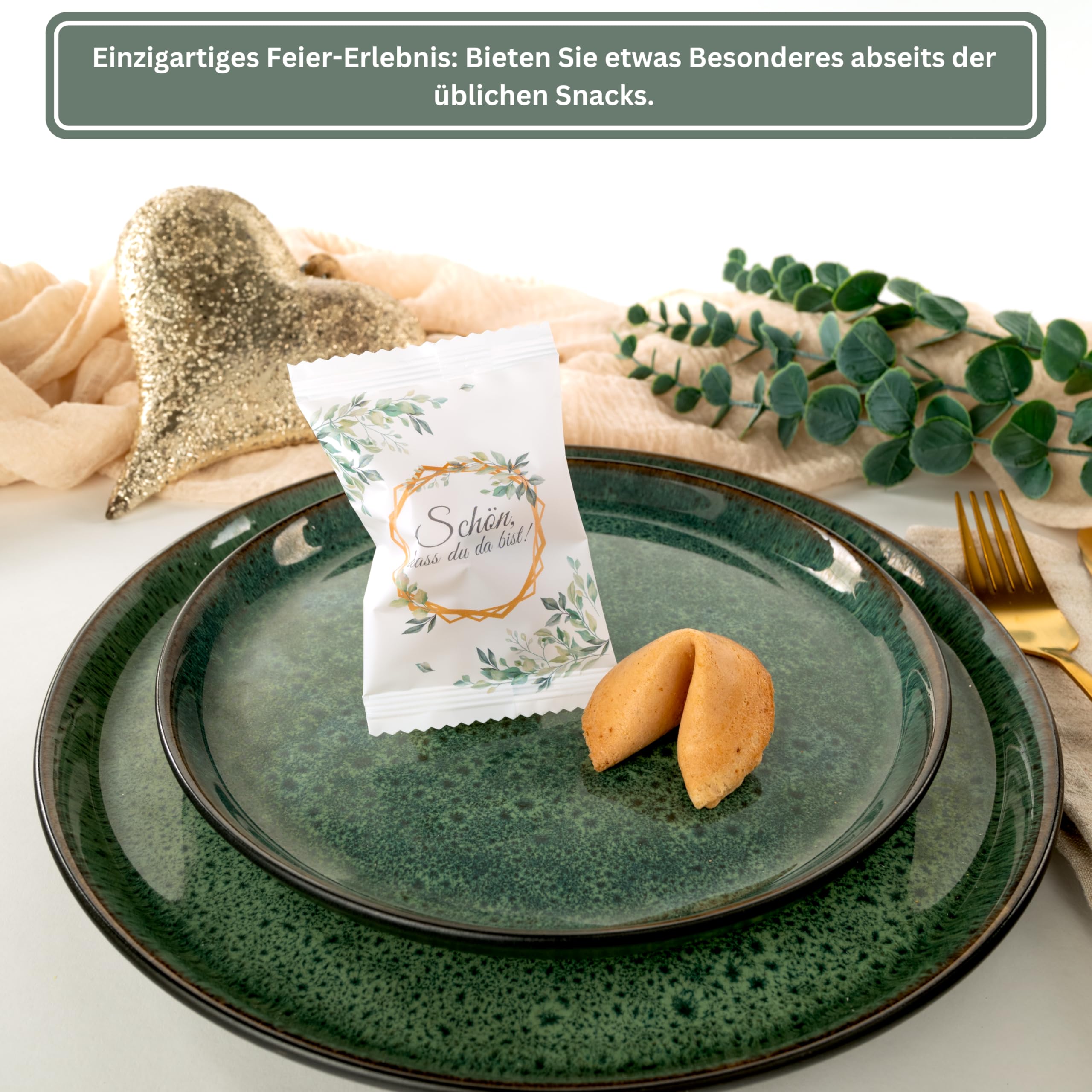 Lucky Treats Glückskekse - 25 Stück - Schön, dass du da bist - Gastgeschenke Hochzeit Deko - Sprüche auf Deutsch & Englisch - regional hergestellt