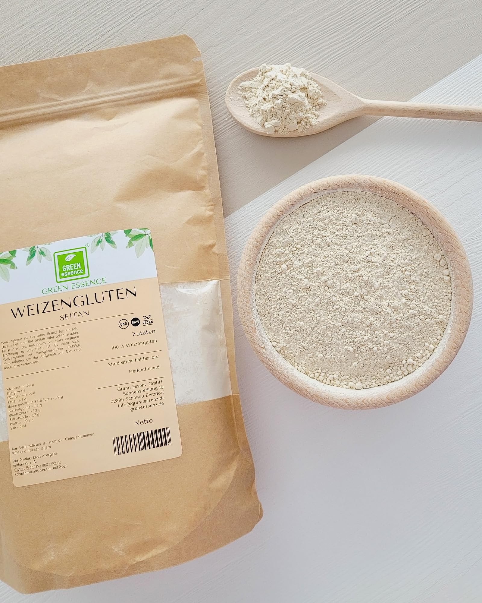 Weizengluten von der Grünen Essenz - veganer Fleischersatz - Seitan Basis Pulver - Weizenkleber low carb - natürliches Verdickungsmittel - rein pflanzlich - Weizeneiweiß