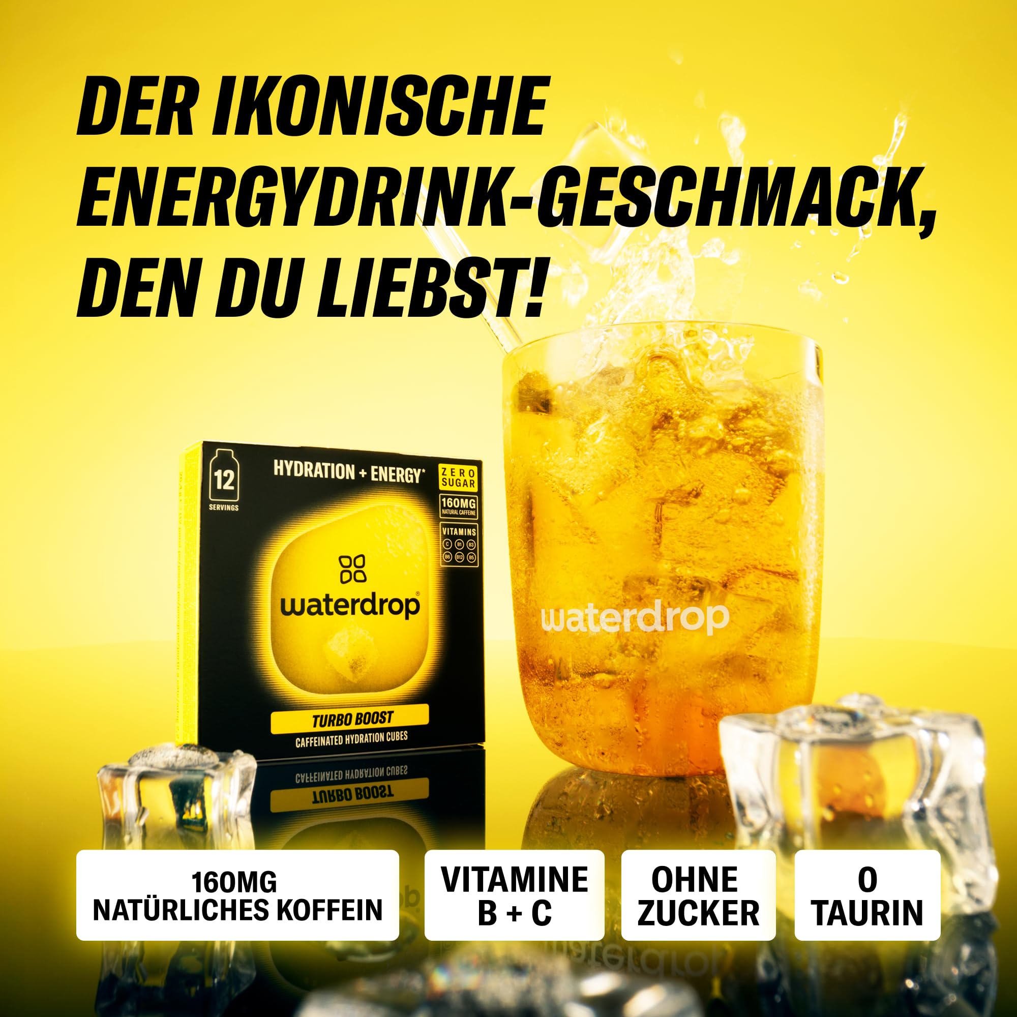 waterdrop® Microenergy Set, Energy Drink Pulver, 36 Würfel Getränkepulver, Mango, Kirsche & Brombeere Geschmack, Zuckerfrei & Kalorienarm, Mit 90 mg Natürlichem Koffein, Vitamin C & B – Flavour Drops