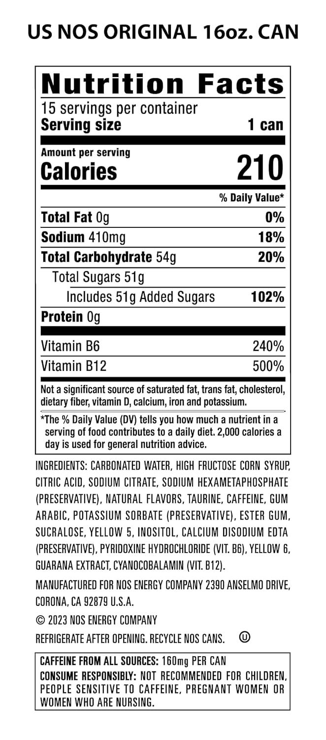 NOS Original: High Performance Energy Drink. 16 fl oz | Pack of 15