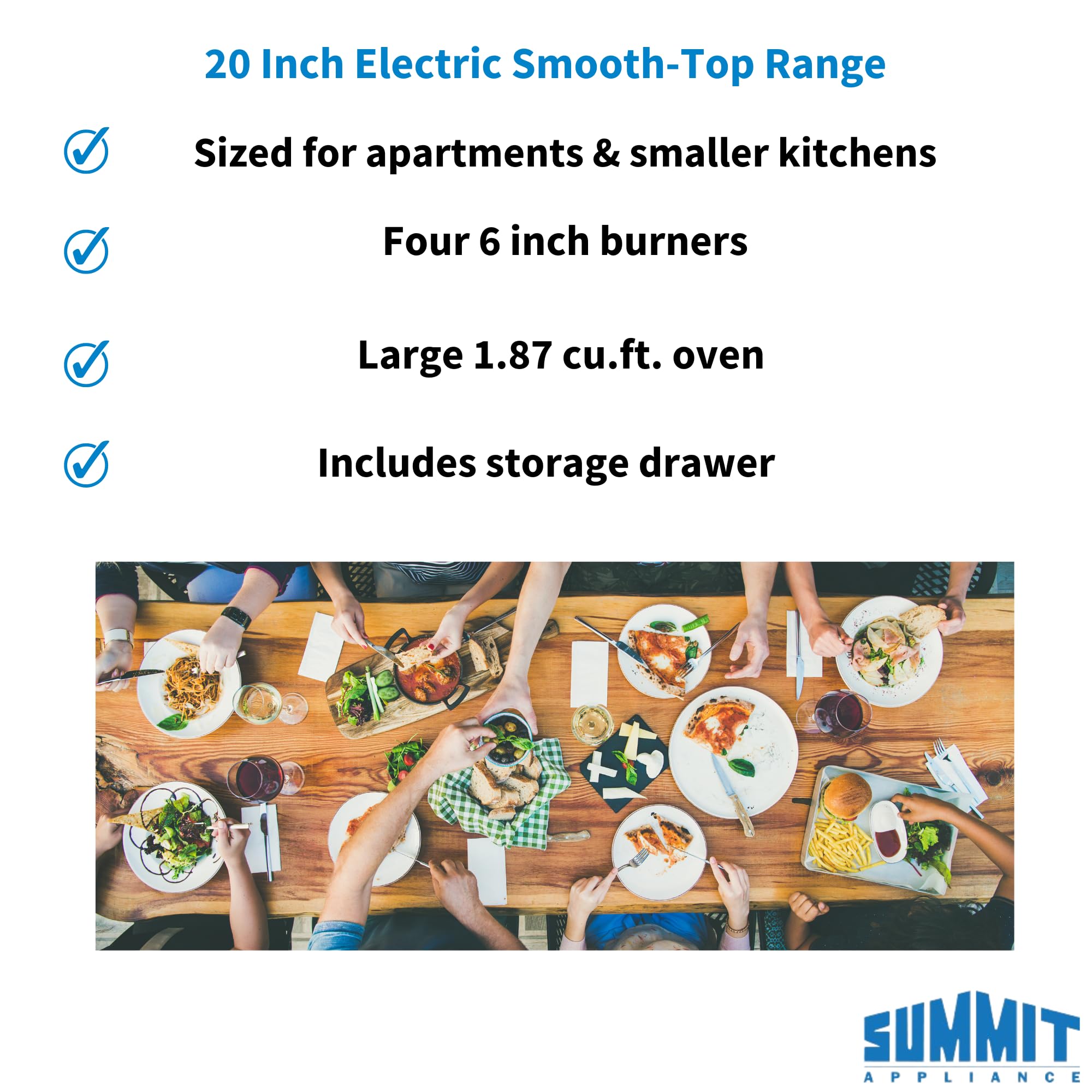Summit 24” Electric Smooth Top Range, Large 2.44 cu.ft. oven. ADA Compliant, White- REXT24W