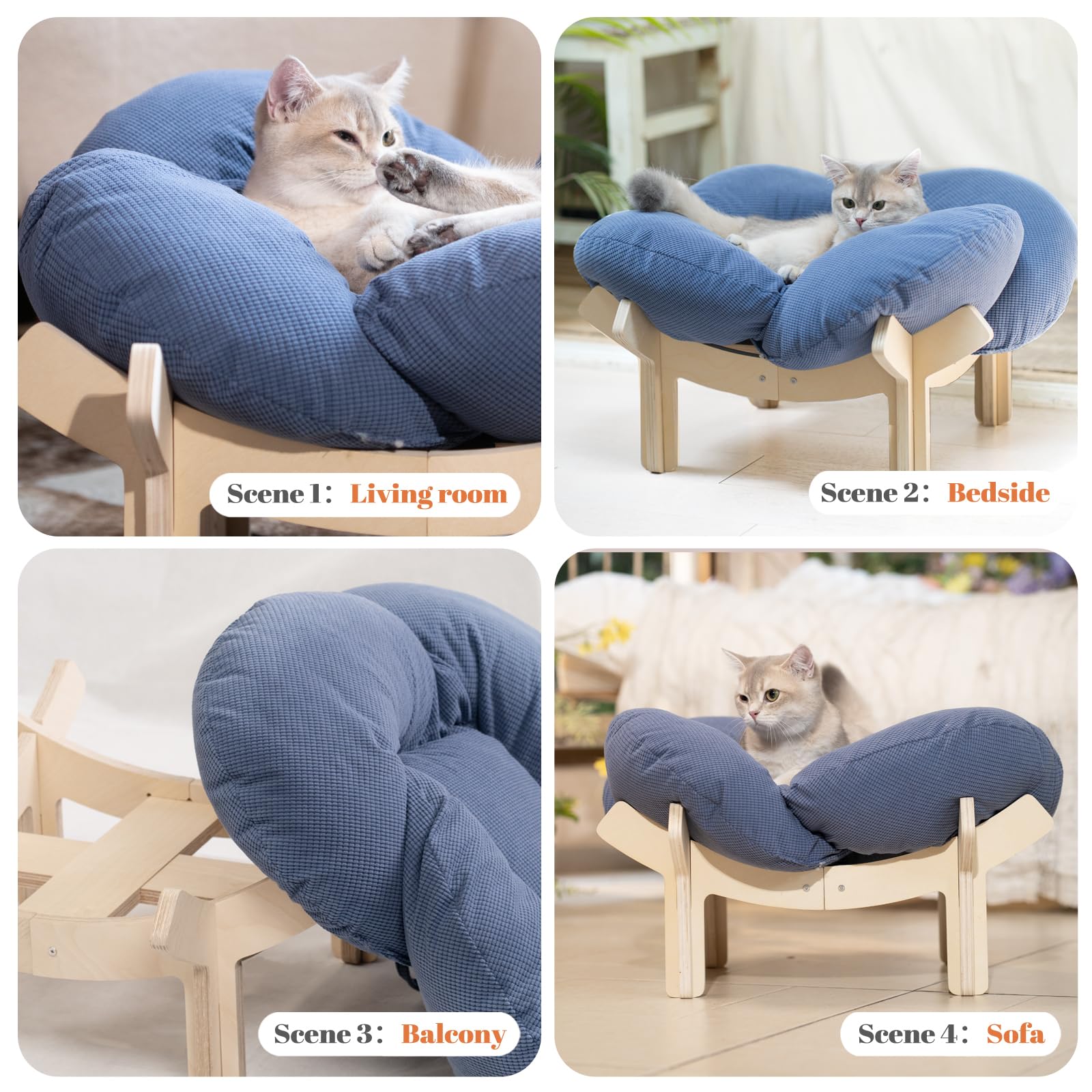 CheerPals Erhöhtes Katzenbett Blumenform, 55cm L&W Großes Katzensofa, Stilvoll Katzenstuhl mit Hochelastischer Weich Kissen, Katzenmöbel zum Schlafen für Alle Katze