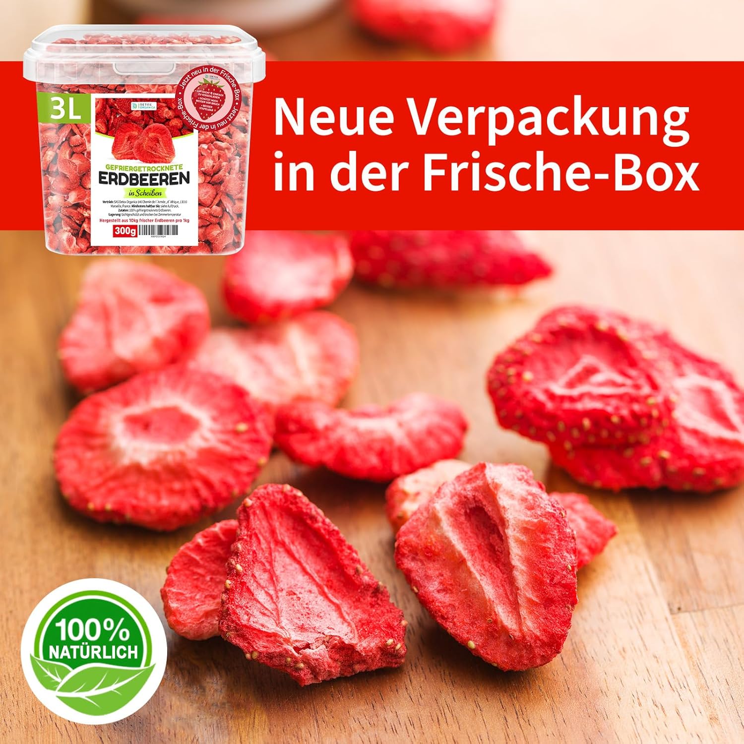 Detox Organica GEFRIERGETROCKNETE ERDBEEREN, 300g Früchte in Scheiben, 100% Trockenfrüchte natürlich und ohne Zusatz von Zucker oder Zusatzstoffen, Erdbeerchips freeze dried strawberries (300g)