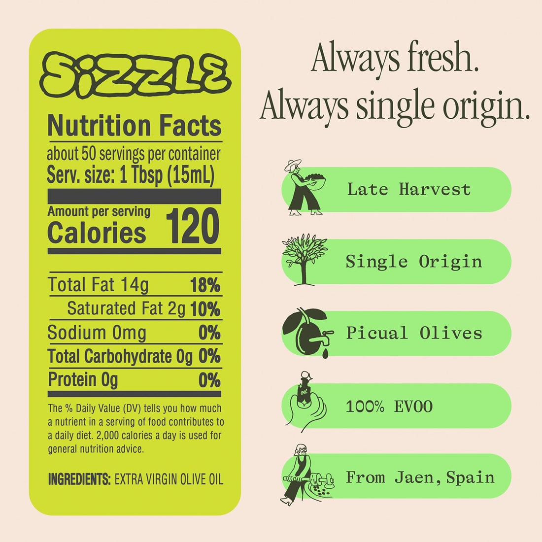 Graza Sizzle Extra Virgin Olive Oil, Cooking Oil - High Polyphenol Peak Harvest EVOO Cooking Oil in a Squeeze Bottle - Single Farm Olives from Spain - 25.3 Fl Oz (750ml) Refill Can