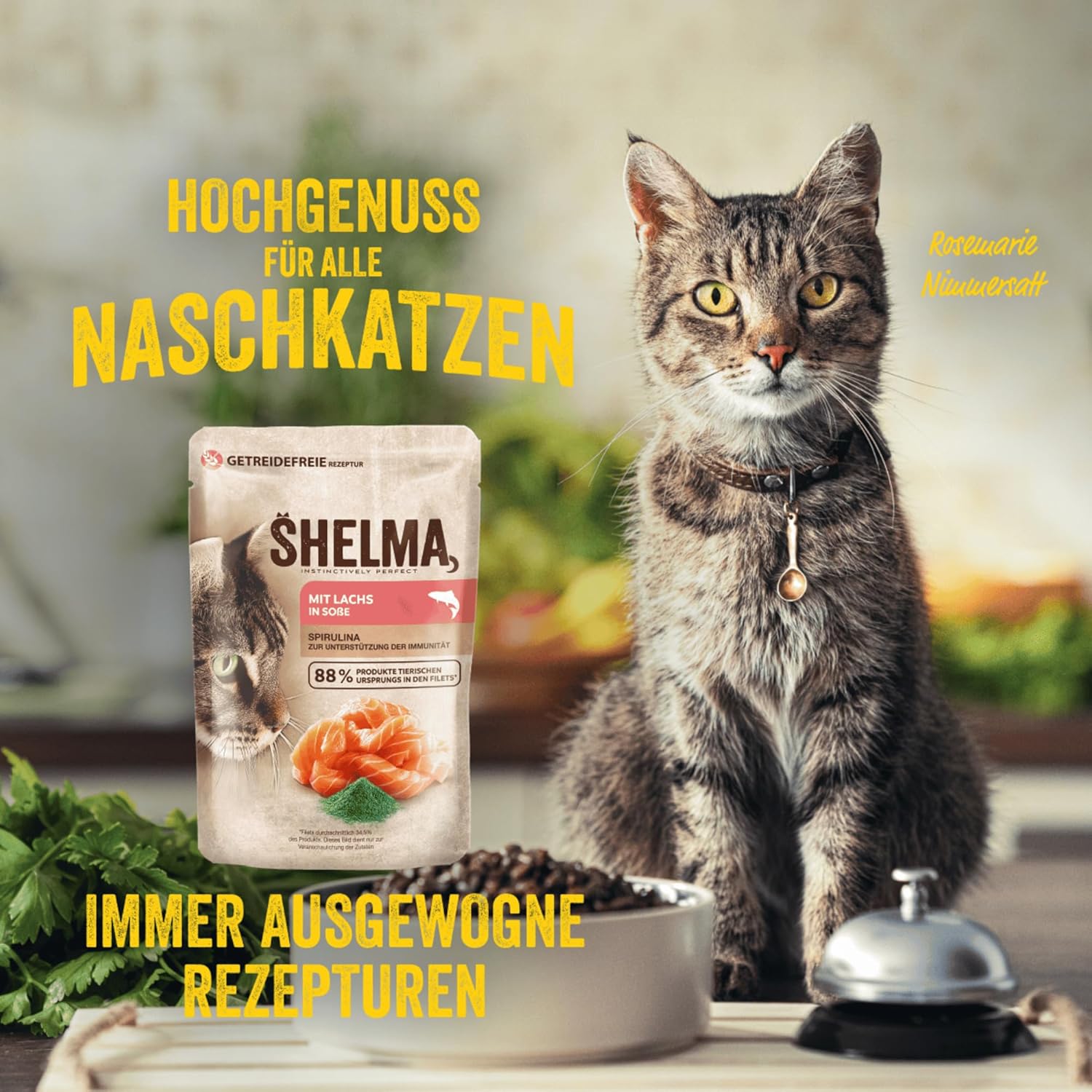 Shelma Katzen-Nassfutter Fleisch Megapack mit den Sorten Rind, Truthahn, Huhn und Ente – Getreidefreies Alleinfuttermittel mit hohem Fleischanteil – 40 x 85 g (3,4 kg)