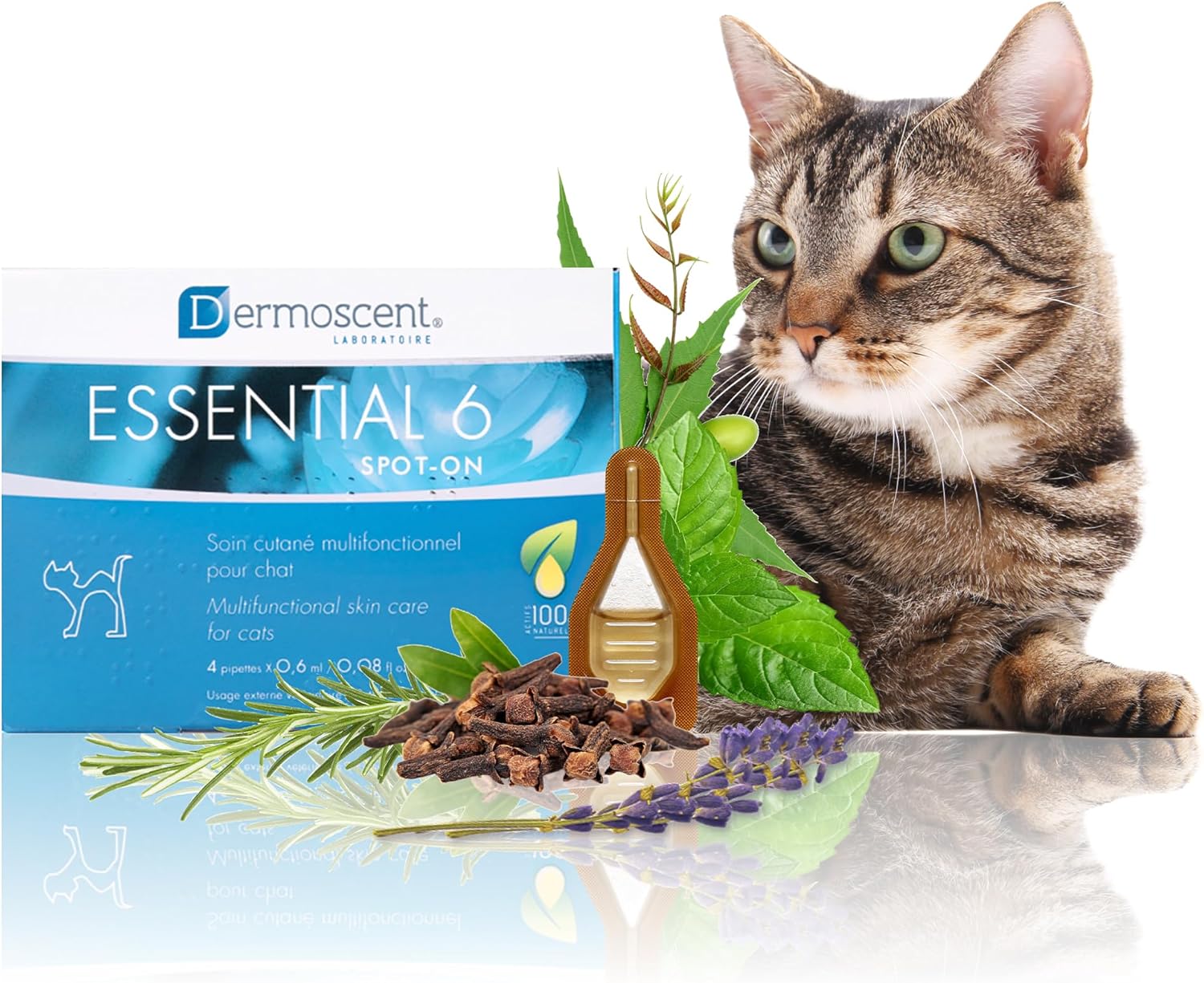 Essential 6 Spot-On | Innovatives Hautpflegeprodukt für Katzen | Hält die Haut feucht, das Fell glänzend, kontrolliert den Haarausfall, reduziert Gerüche und schützt mit natürlichen Inhaltsstoffen