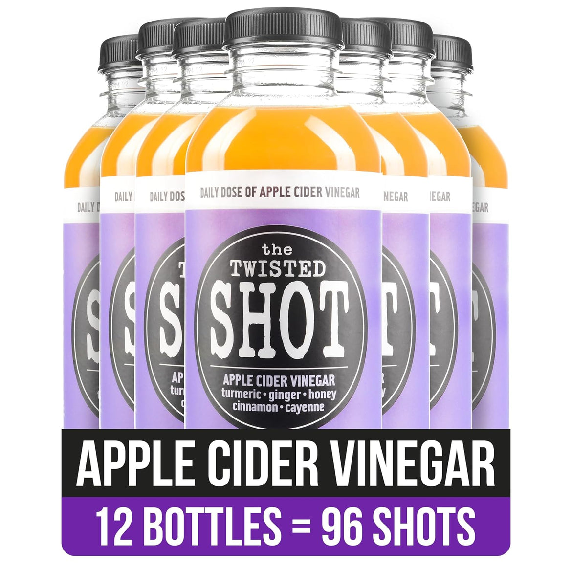 The Twisted Shot | Organic Apple Cider Vinegar Wellness Shots with Ginger, Turmeric, Honey, Cinnamon and Cayenne | Digestion, Immunity and Gut Health Support | Ready to Drink | 12, 2 oz Mini Bottles