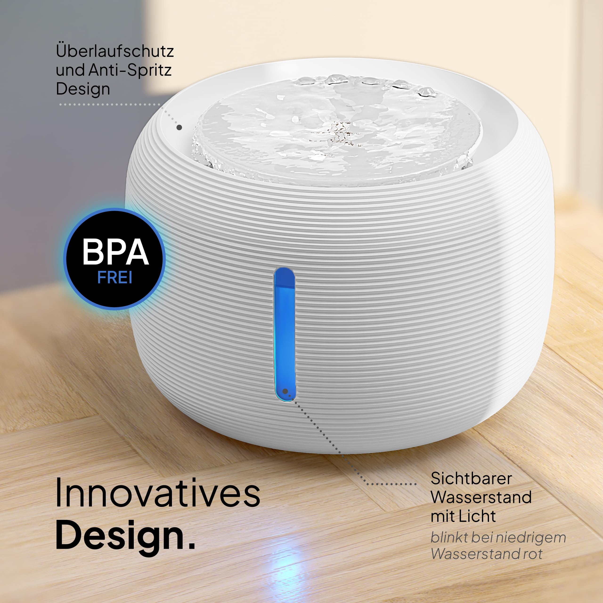 Pretty Paw Trinkbrunnen für Katze – Flüsterleiser 2,5L Katzenbrunnen mit LED & Aktivkohlefilter - BPA-frei & leicht zu reinigen - Hochwertige Lösung zum fairen Preis - KatzenOase Pro
