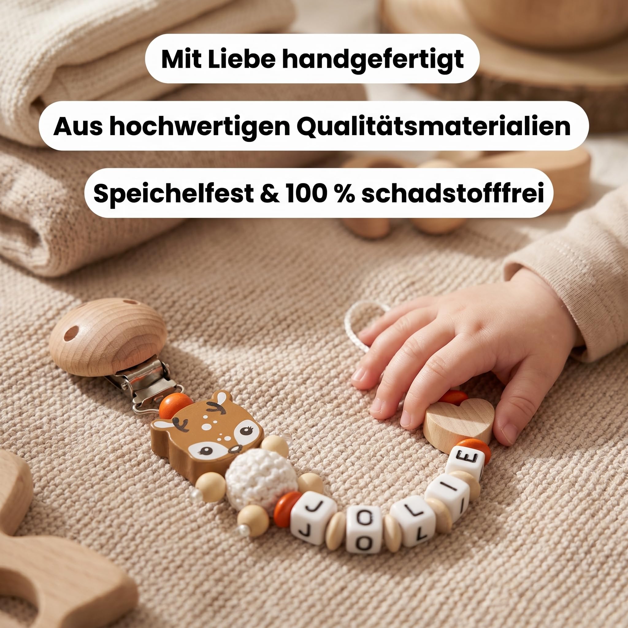 Schnullerband mit Namen für Mädchen & Jungen personalisierte Baby Geschenke (Blau)
