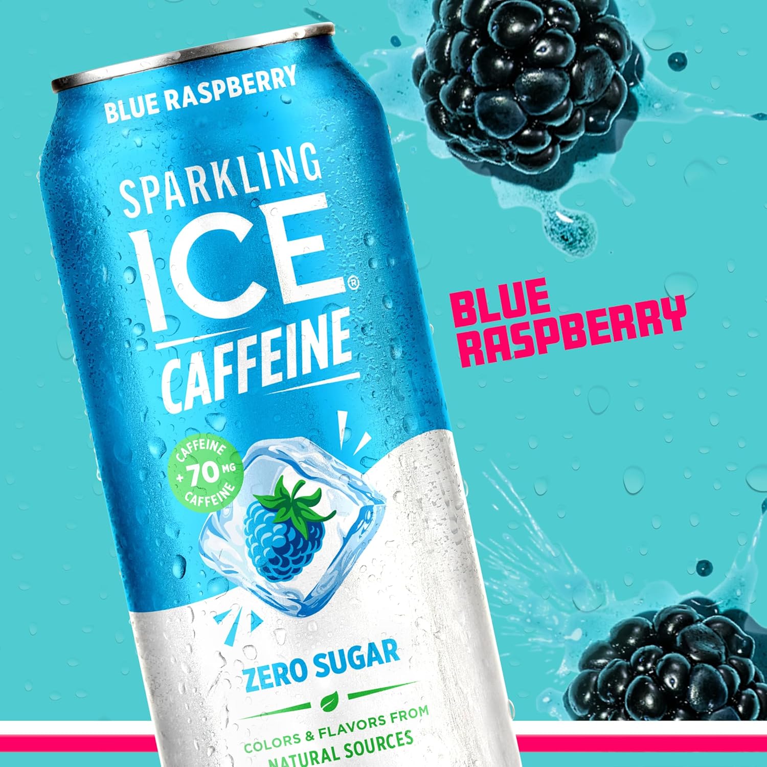 Sparkling Ice Caffeine Blue Raspberry Sparkling Water with Caffeine, Zero Sugar, with Antioxidants and Vitamins,16 fl oz Cans (Pack Of 12)