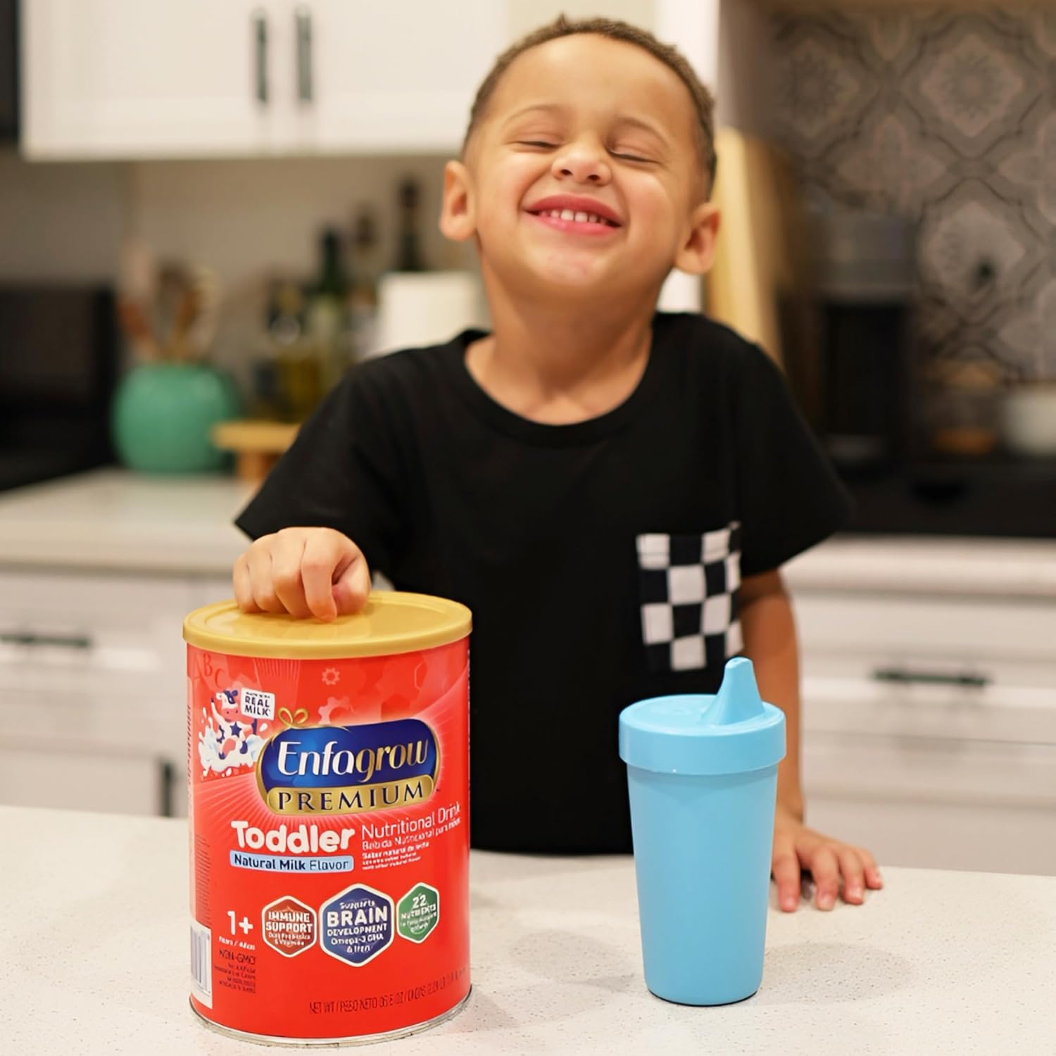 Enfagrow Premium Toddler Nutritional Drink, Made with Real Milk, Brain-Building Omega-3 DHA, Nutrients and Prebiotics for Growth & Immune Support, Non-GMO, Toddler Milk Powder, 32 Oz Can