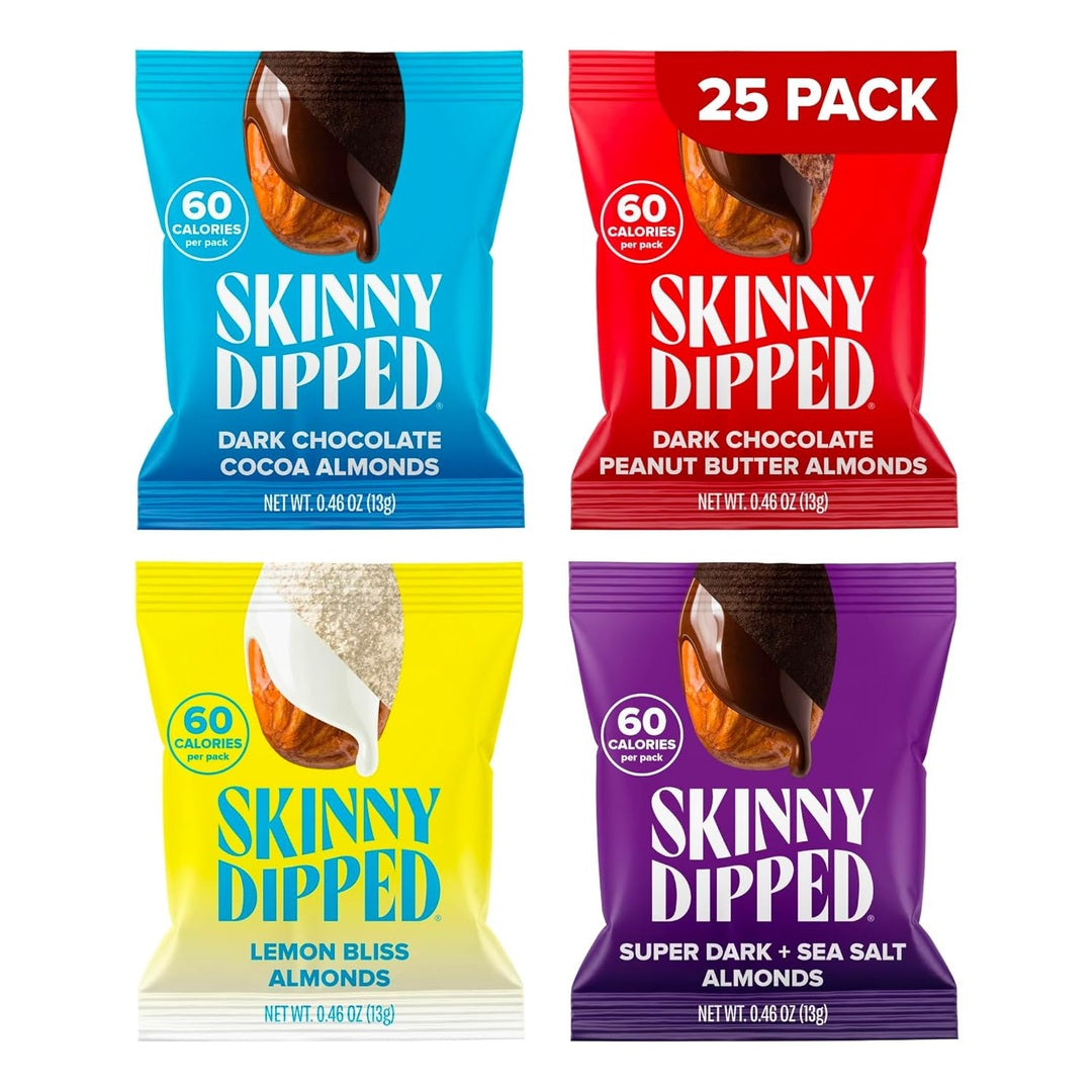 SkinnyDipped Snack Attack Minis Almond Variety Pack, Healthy Snack, Plant Protein, Gluten Free, 0.46 oz Mini Bags, Pack of 25