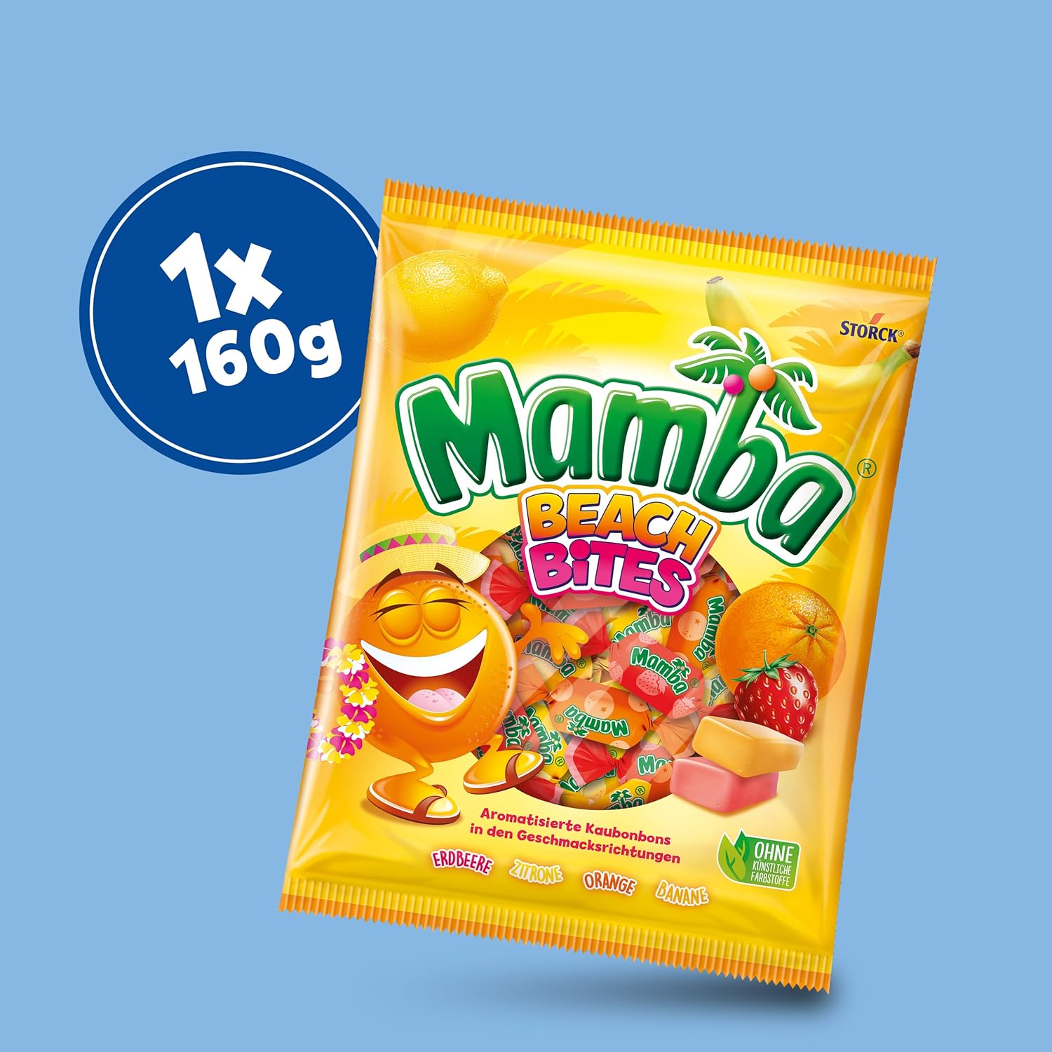 Mamba Beach Mix – 1 x 160g – Fruchtige Kaubonbons mit Mamba Beach Surfer, Mamba Beach Sticks & Mamba Beach Bites – Fruchtgummi Mix einzeln verpackt