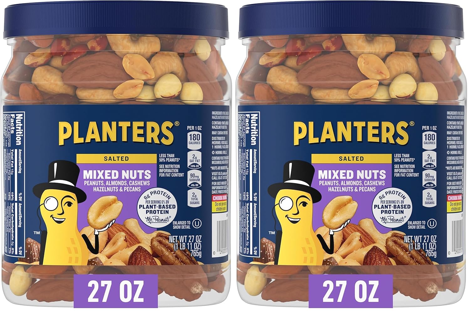 PLANTERS Deluxe Mixed Nuts with Sea Salt, 27 oz Resealable Container - Variety Mixed Nuts Snacks with Cashews, Almonds, Pecans, Pistachios & Hazelnuts - Energy Boost - Kosher