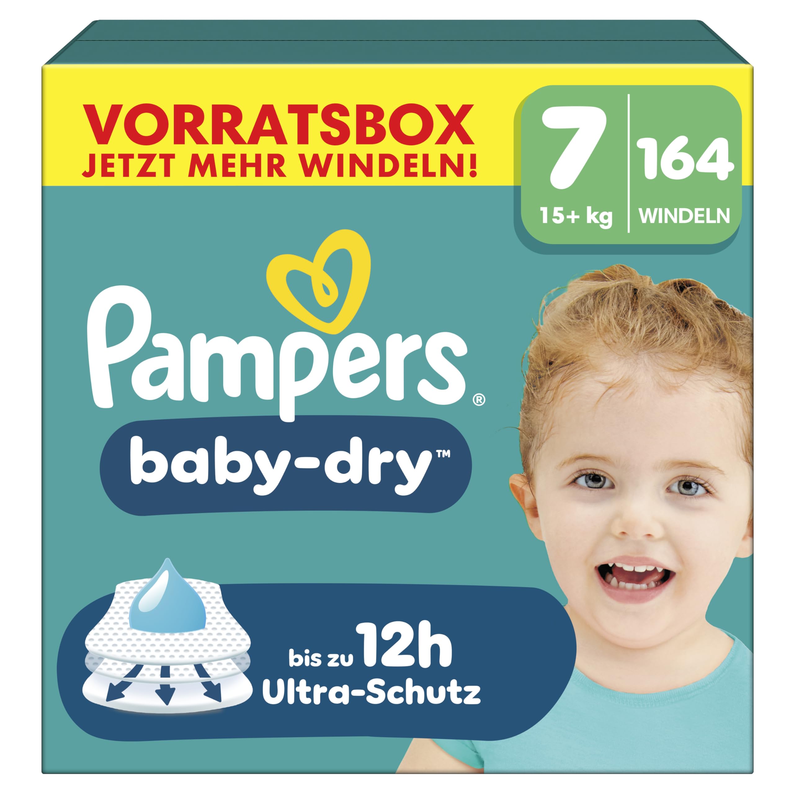 Pampers Baby-Dry Größe 8, 144 Windeln, 17kg+, Bis zu 100% Auslaufschutz & Komfort die ganze Nacht