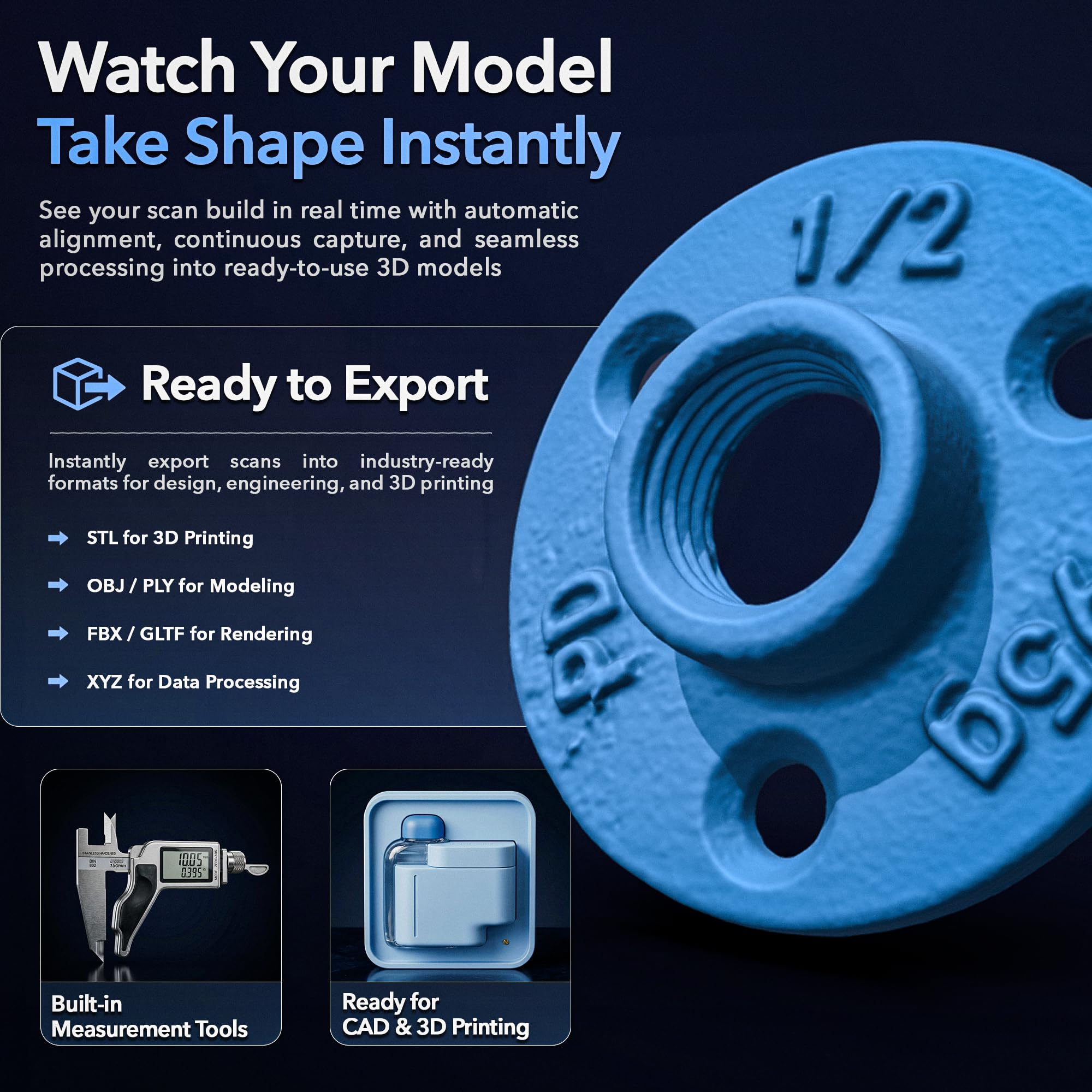 Matter and Form Three 3D Scanner – 33 Micron Accuracy, Autofocus 13MP Cameras, No Tracking Dots Needed, True-Life Color, Scan Jewelry to Car Engines, Compatible with Every Computer and OS