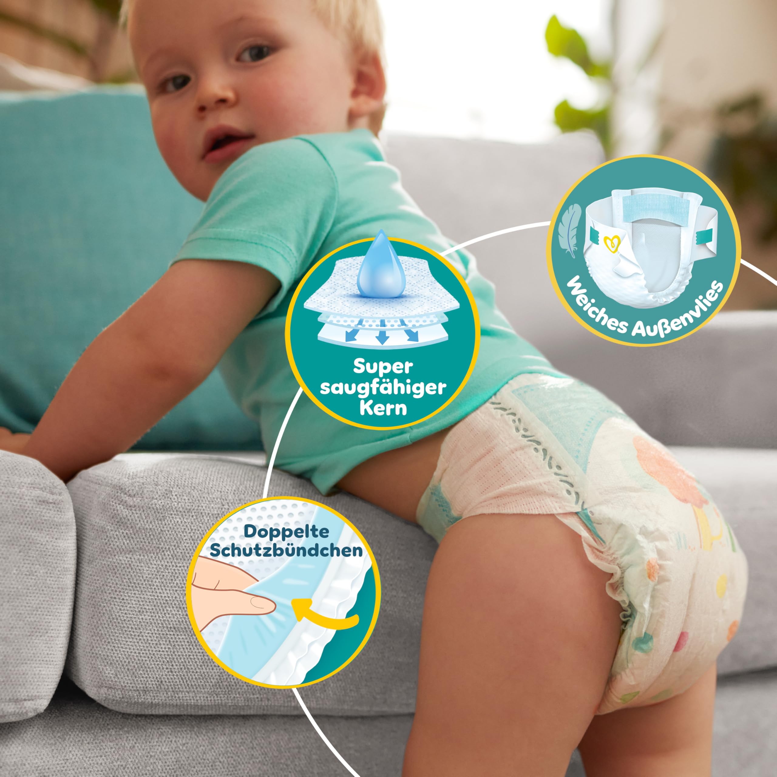 Pampers Baby-Dry Größe 8, 144 Windeln, 17kg+, Bis zu 100% Auslaufschutz & Komfort die ganze Nacht
