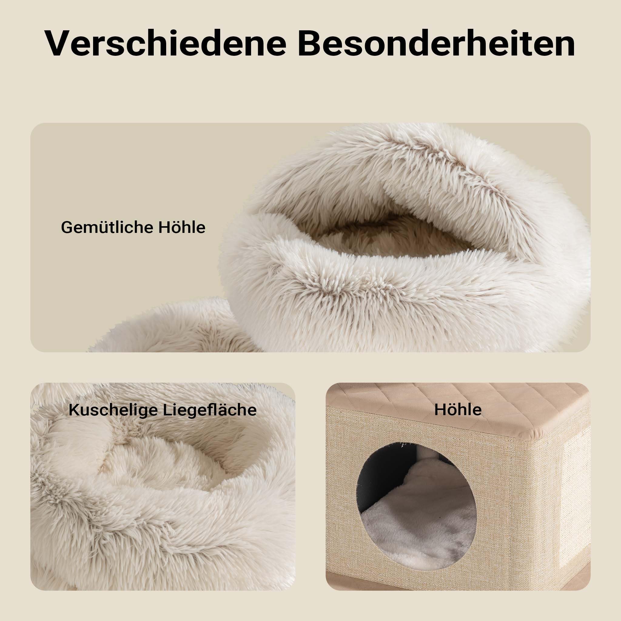Fudajo Designer Kratzbaum mit Hängeliege, Katzenkratzbaum 59 x 59 x 169 cm, Katzenbaum bis max. 15 kg mit Sisal und Plüsch, Katzenmöbel mit 3 Etagen