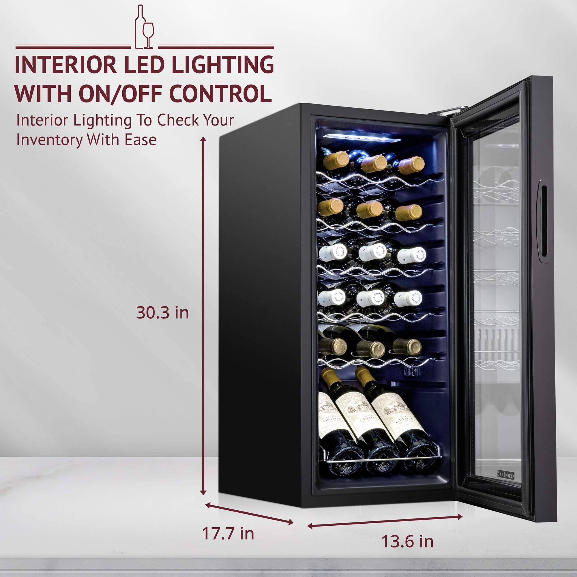 SCHMECKE 28 Bottle Compressor Wine Cooler Refrigerator w/Lock - Large Freestanding Wine Cellar - 41f-64f Digital Temperature Control Wine Fridge For Red, White, Champagne or Sparkling Wine - Black