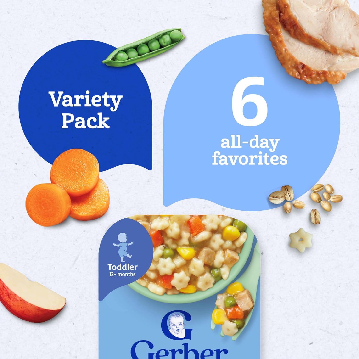 Gerber Toddler Food Variety 6 Pack, All Day Favorites, Breakfast, Lunch & Dinner