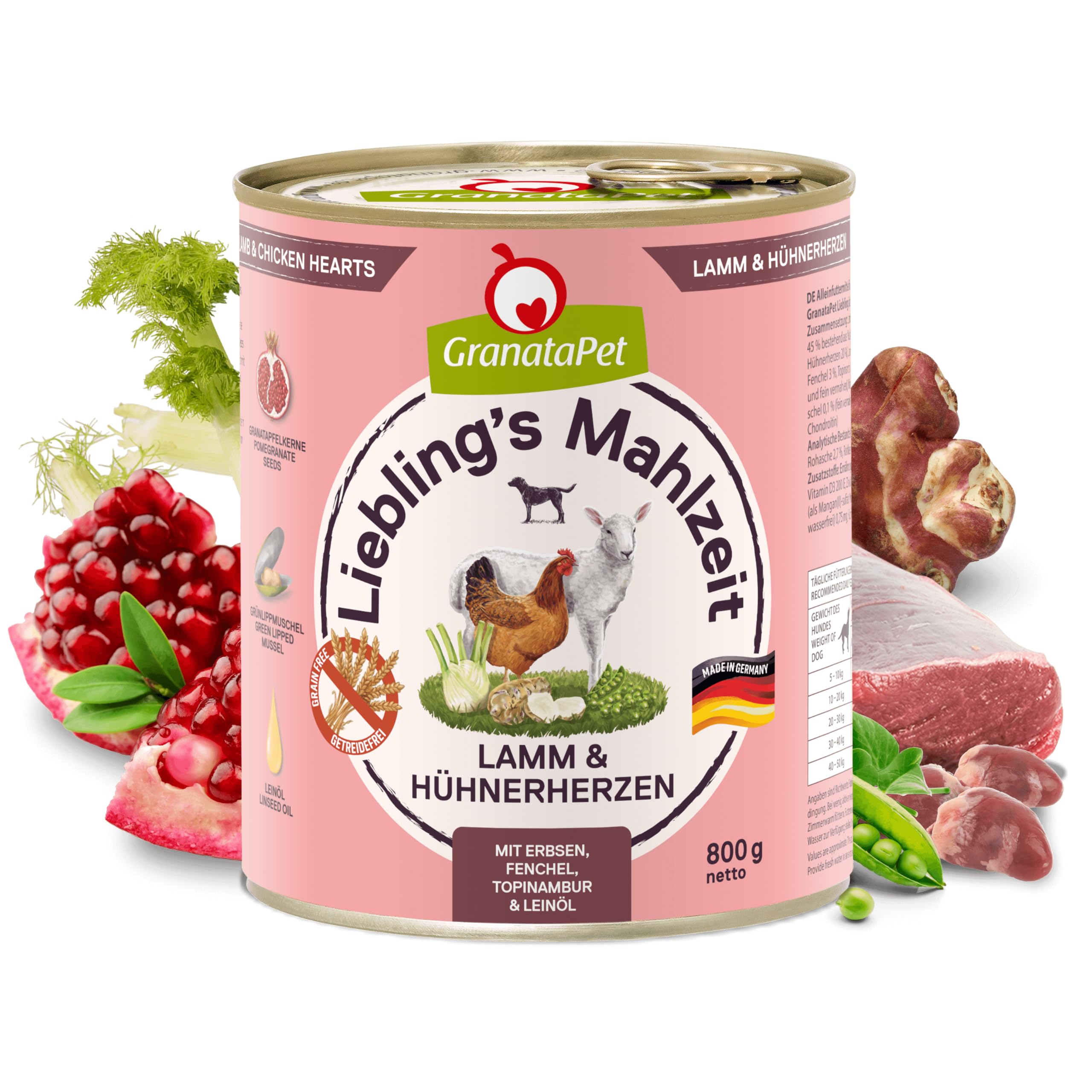 GranataPet Liebling's Mahlzeit Multipack 2, Nassfutter für Hunde im Probierpaket, Alleinfuttermittel ohne Getreide, Hundefutter mit hohem Fleischanteil & hochwertigen Ölen, 6 x 800 g