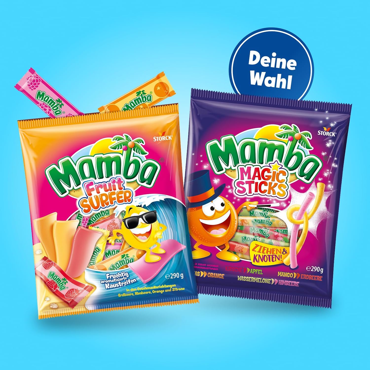 Mamba Beach Mix – 1 x 160g – Fruchtige Kaubonbons mit Mamba Beach Surfer, Mamba Beach Sticks & Mamba Beach Bites – Fruchtgummi Mix einzeln verpackt
