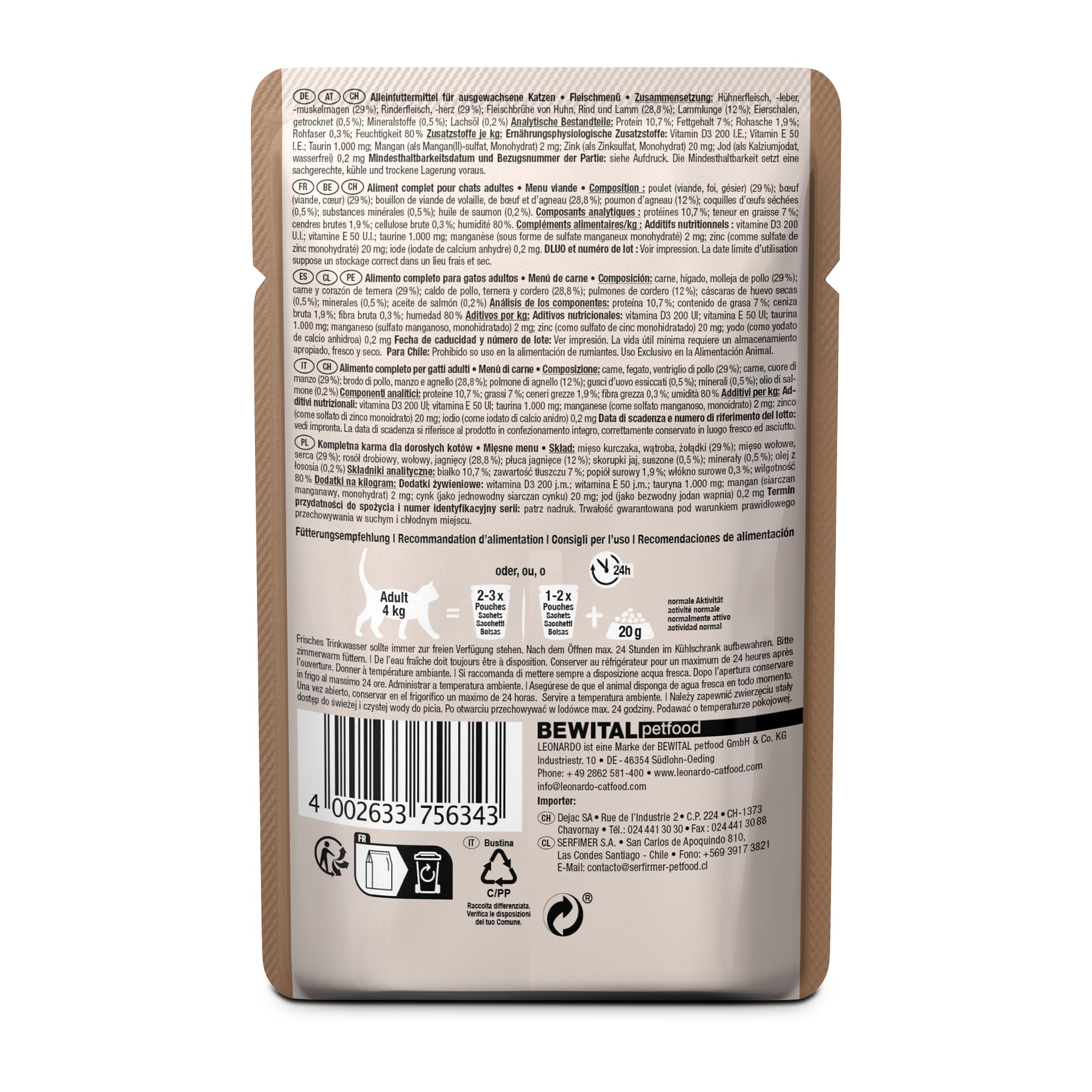 LEONARDO Frischebeutel [16x85g Kaninchen + Cranberries] | Getreidefreies Nassfutter für Katzen | Feuchtfutter Alleinfutter im Einzelportionsbeutel