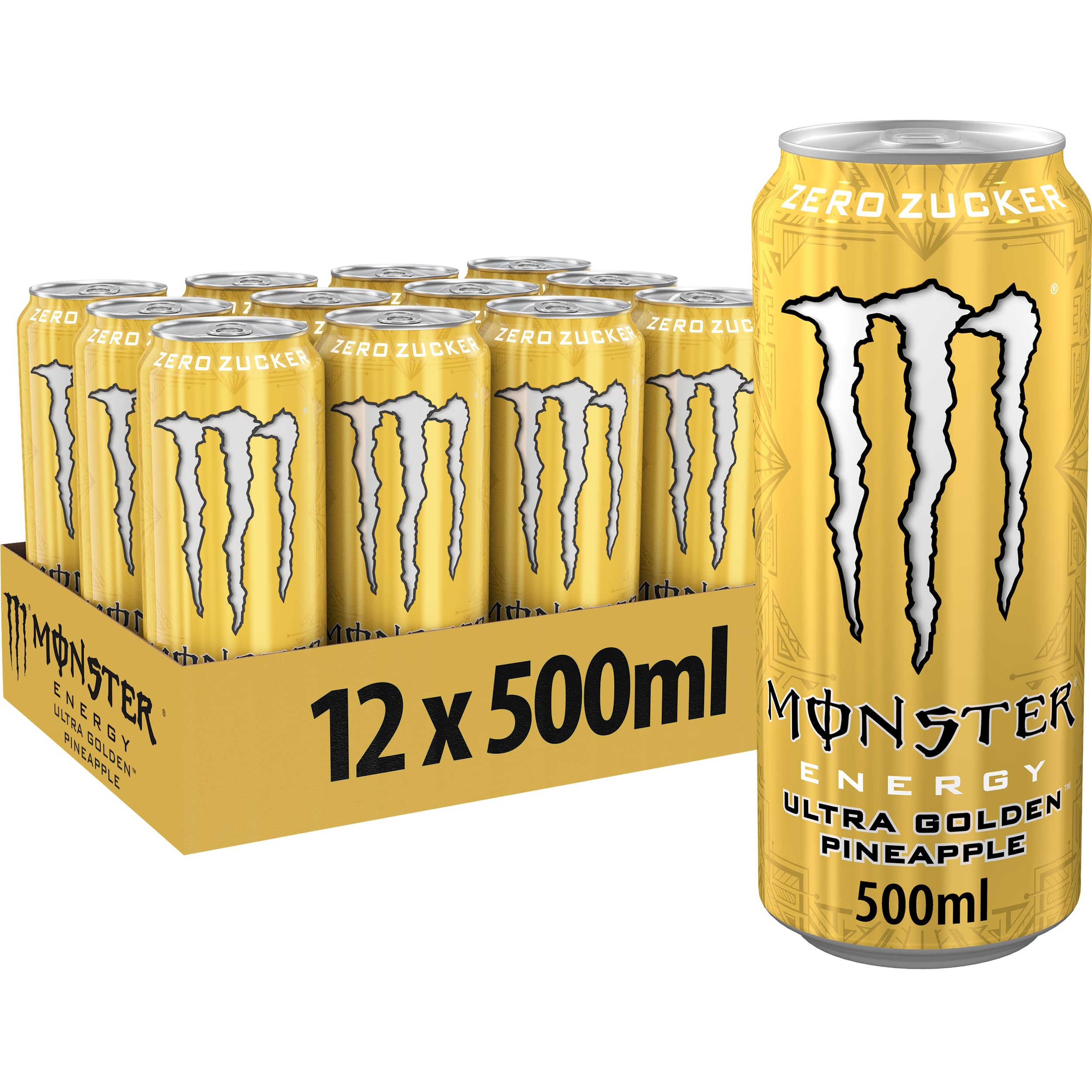 Monster Energy Ultra Fiesta - koffeinhaltiger Energy Drink mit leichtem Mango-Geschmack - ohne Zucker und ohne Kalorien - in praktischen Einweg Dosen (12 x 500 ml)