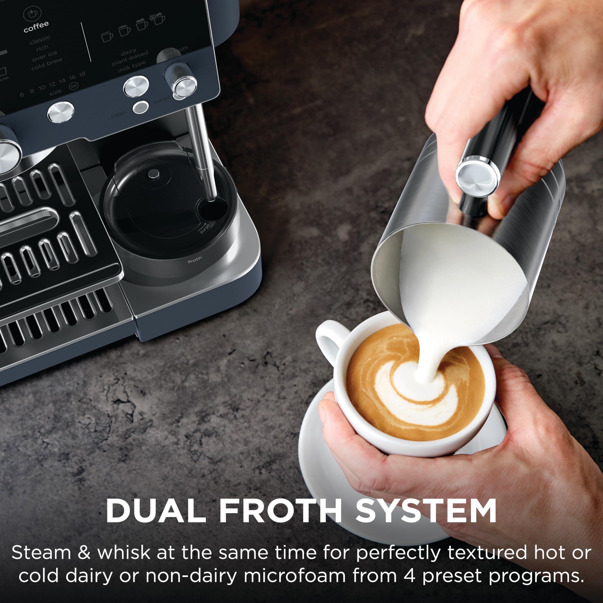 Ninja Luxe Café Premier 3-in-1 Espresso Machine, Drip Coffee, & Rapid Cold Brew | Built-in Coffee Grinder, Hands-Free Milk Frother, Assisted Tamper for Cappuccinos & Lattes | Stainless Steel | ES601