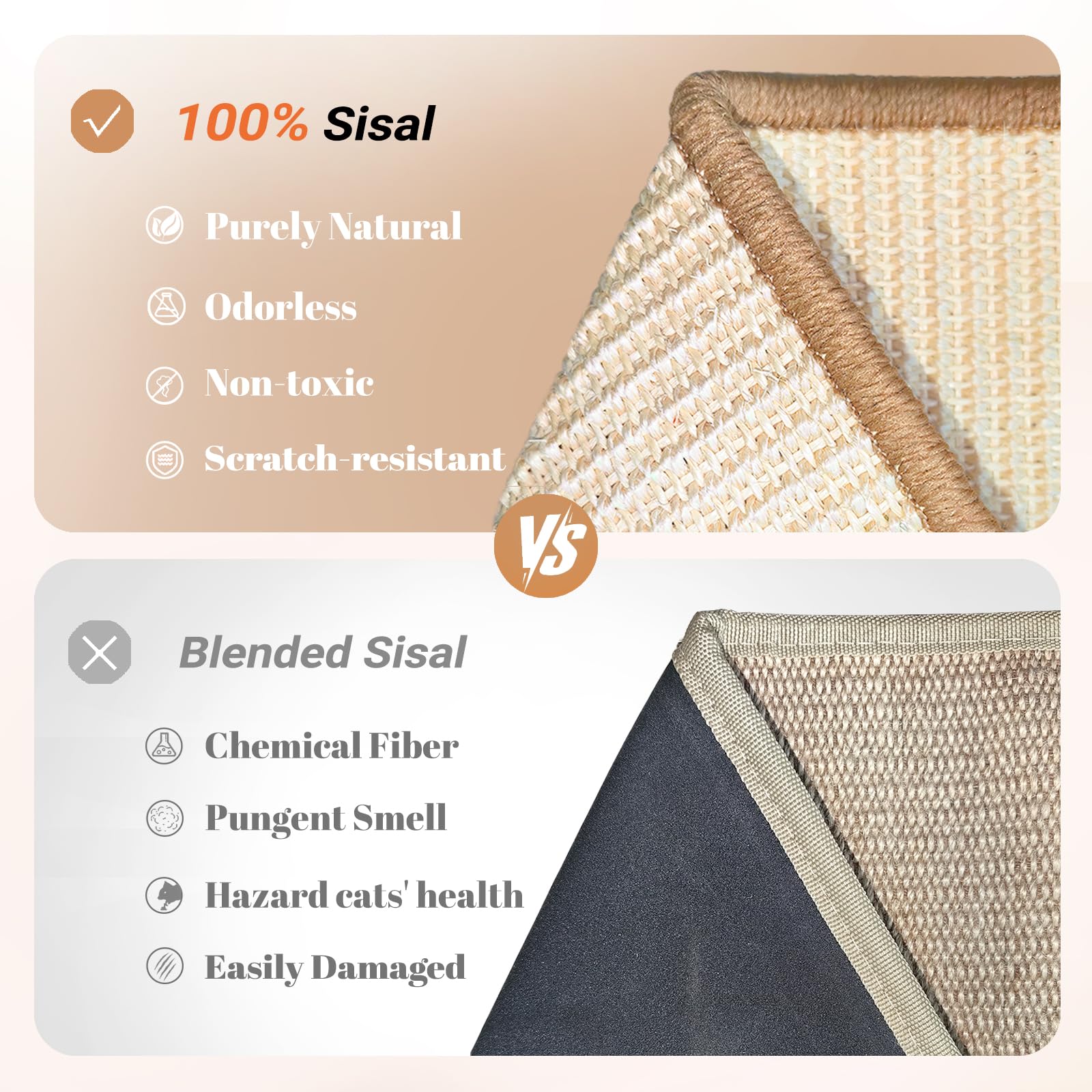CheerPals Dual-Use Sisal Kratzbrett Katzen- Large 63cm H, Massivholz Buche & Natürliche Sisal Kratzsäule Katze, L-förmige Kratzmöbel für alle Katzen Spielen, Entspannen