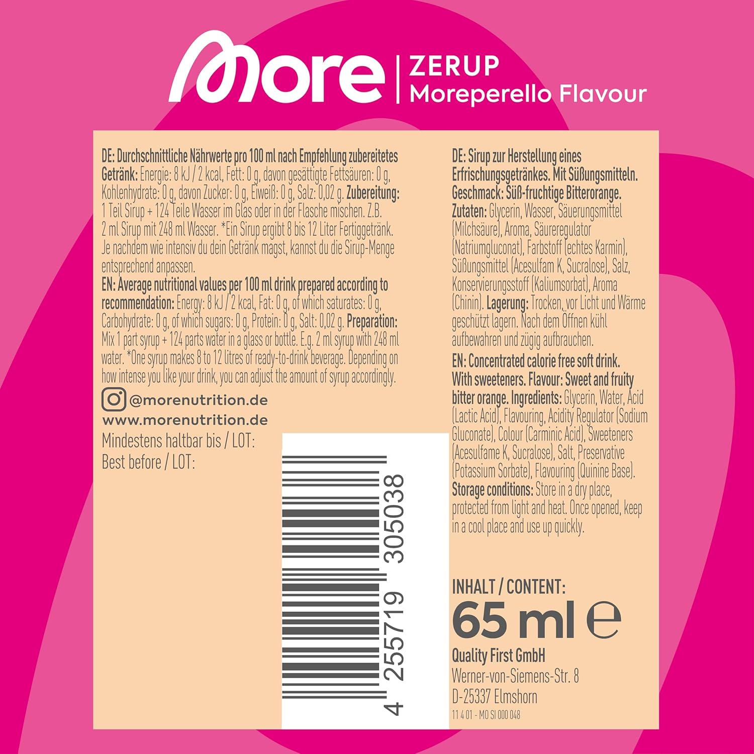 MORE Zerup, Peach Iced Tea, 65 ml, für bis zu 8 l Fertiggetränk, zuckerfreier Sirup mit u.a. echten Fruchtextrakten, vegan, zero Kalorien - made in Germany
