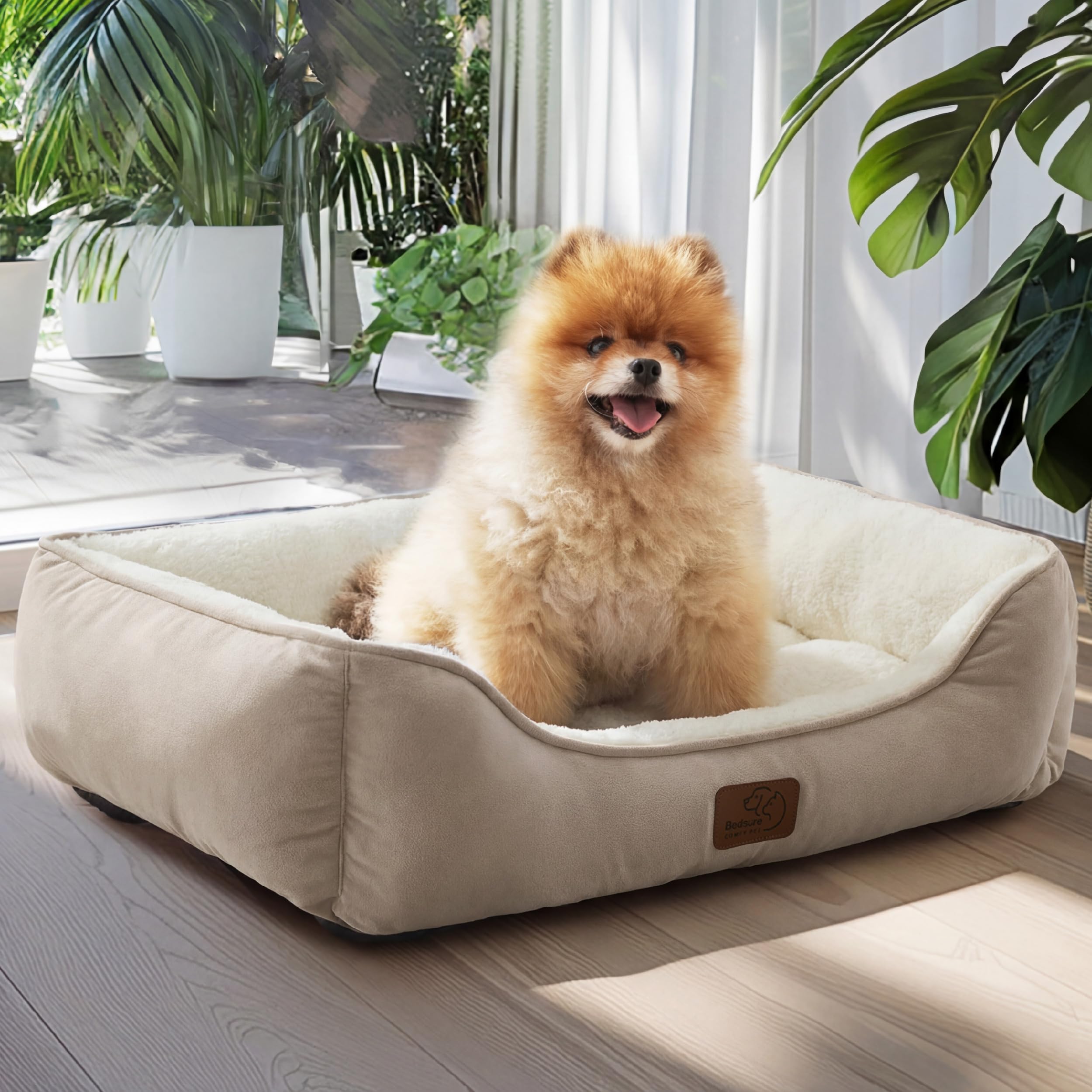 BEDSURE Katzenbett waschbar Katzen Bettchen - 51x41cm Katzenkorb Indoor mit Rutschfester Basis, quadratisches Hundebett für kleine Hunde mit weichem Rand, grau
