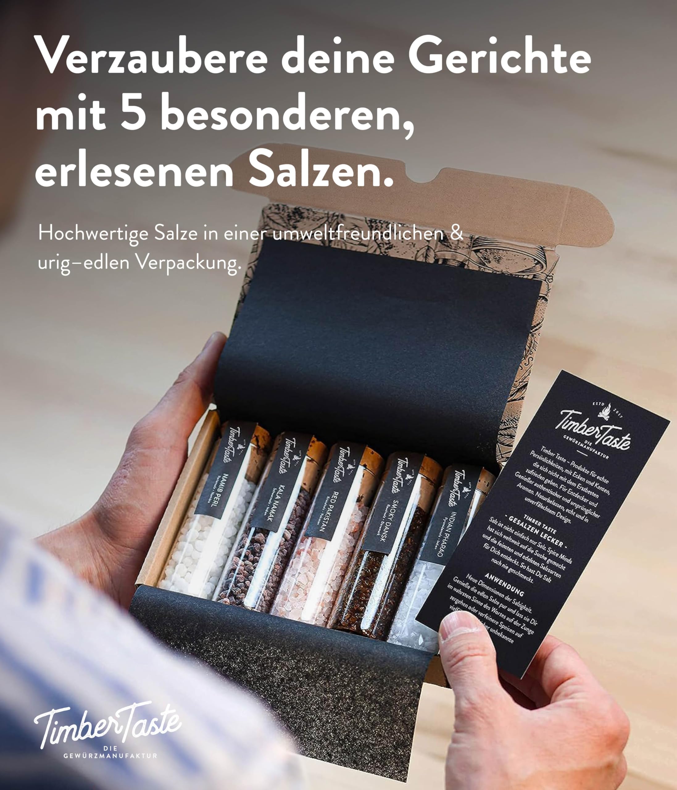 TIMBER TASTE® Grillgewürze Geschenkset - 5 premium BBQ Gewürze Rubs & Marinaden in edler Geschenkbox | Geschenke für Männer | Vatertag Geschenk | Gewürze Geschenkset ideal zum Grillen Geschenk Set