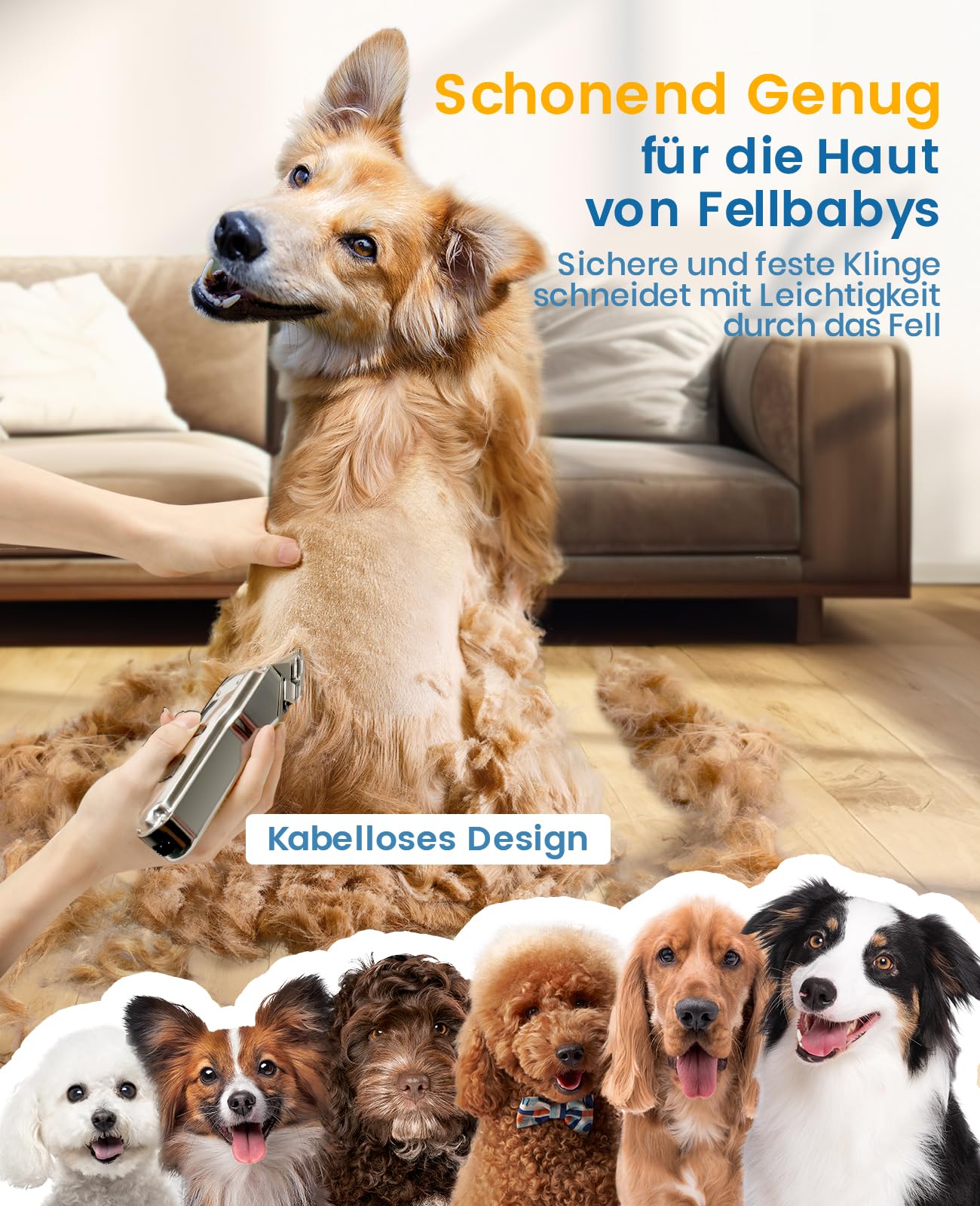 oneisall Hundeschermaschine für die Fellpflege für dickes, schweres Fell/geräuscharmer, wiederaufladbarer, kabelloser Haustierrasierer mit Edelstahlklinge/wasserdichter Hunderasierer für Hunde