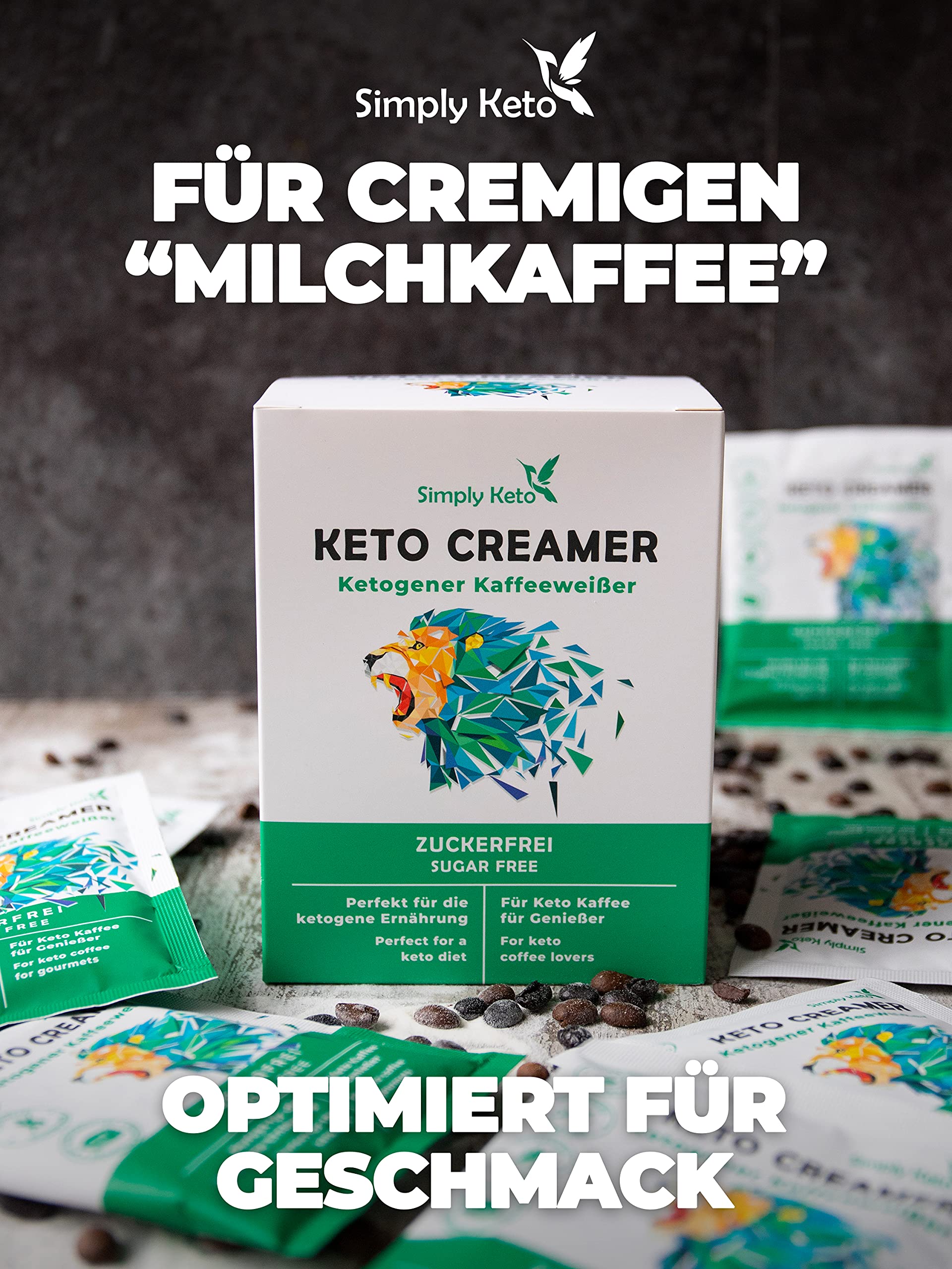 Simply Keto Keto Creamer Vorratsdose 450g - Ohne Zuckerzusatz ketogener Kaffeeweißer für leckeren Milchkaffee - Mit Kokosöl & Weidebutter - Ohne Zucker & Kohlenhydrate - Optimiert für Geschmack