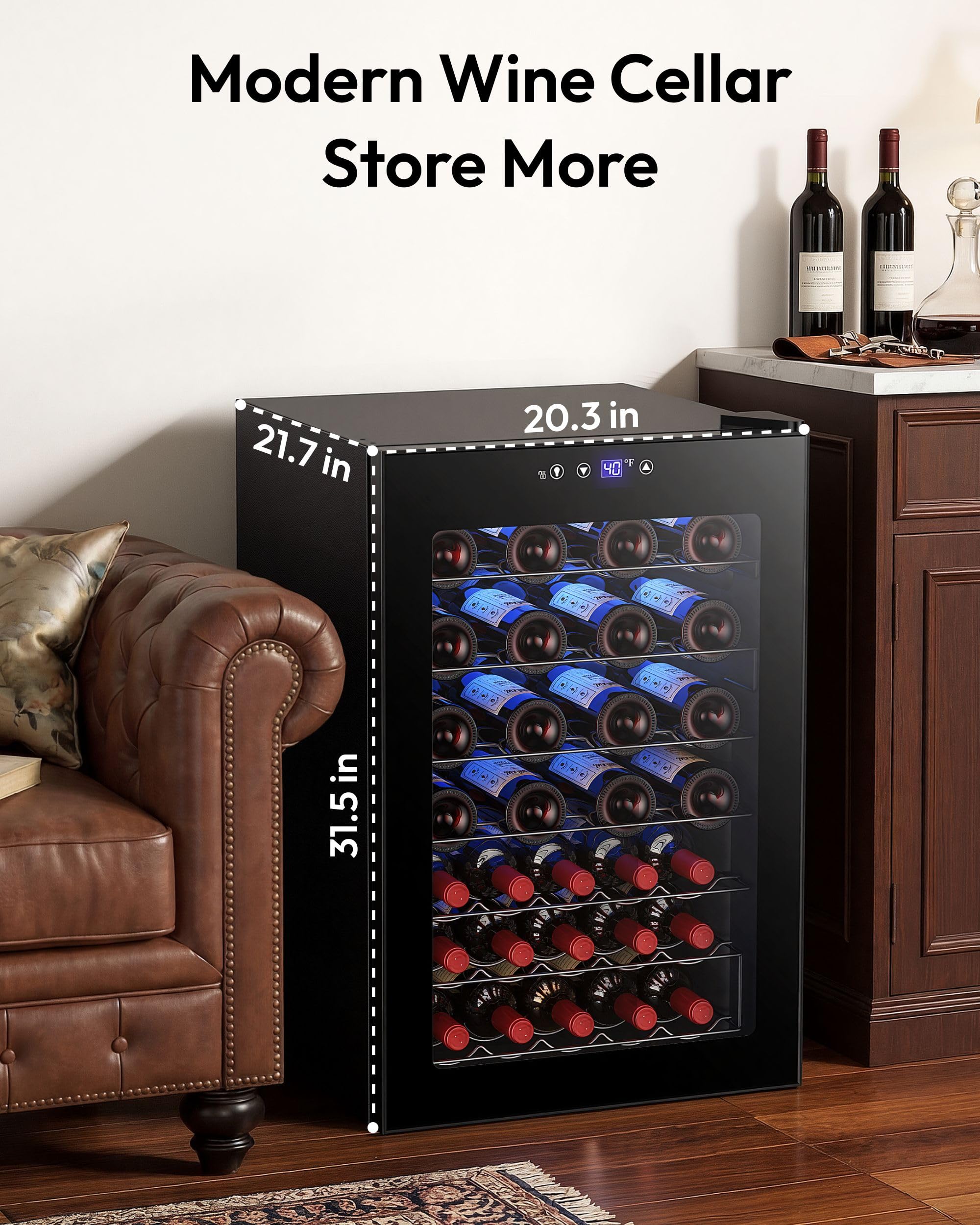 EUHOMY 25 bottle Wine Cooler Refrigerator, Freestanding Compressor Wine Fridge with Adjustable Temperature and Digital Control, Mini Fridge with Glass Door for Red White Wine, Beer, Black