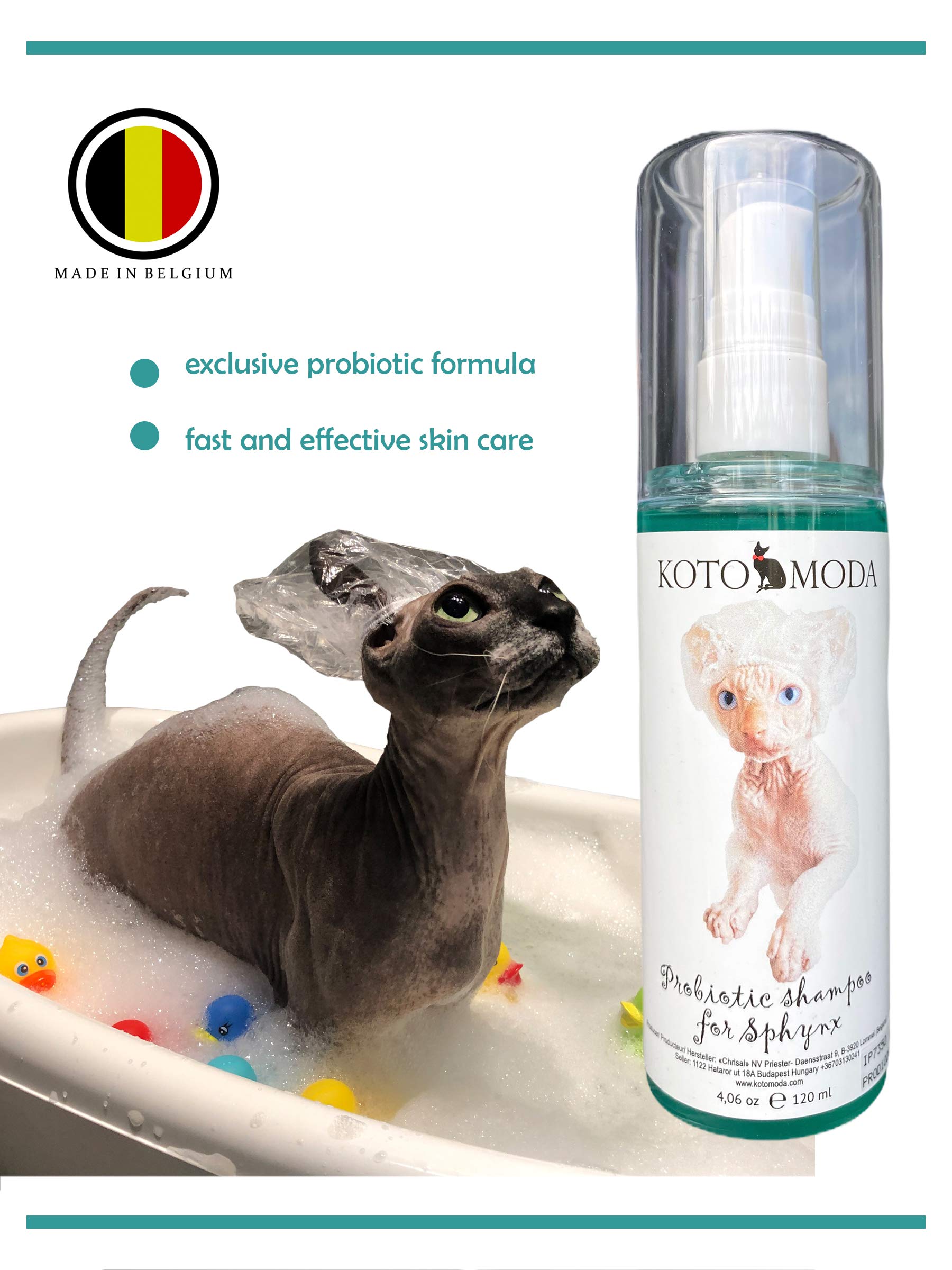 Probiotisches Shampoo für Sphynx-Katzen, sanfter parfümfreier Reiniger für haarlose und kurzhaarige Rassen, pH-balancierte Pflegeformel für empfindliche Haut, 120 ml / 4,06 FL oz