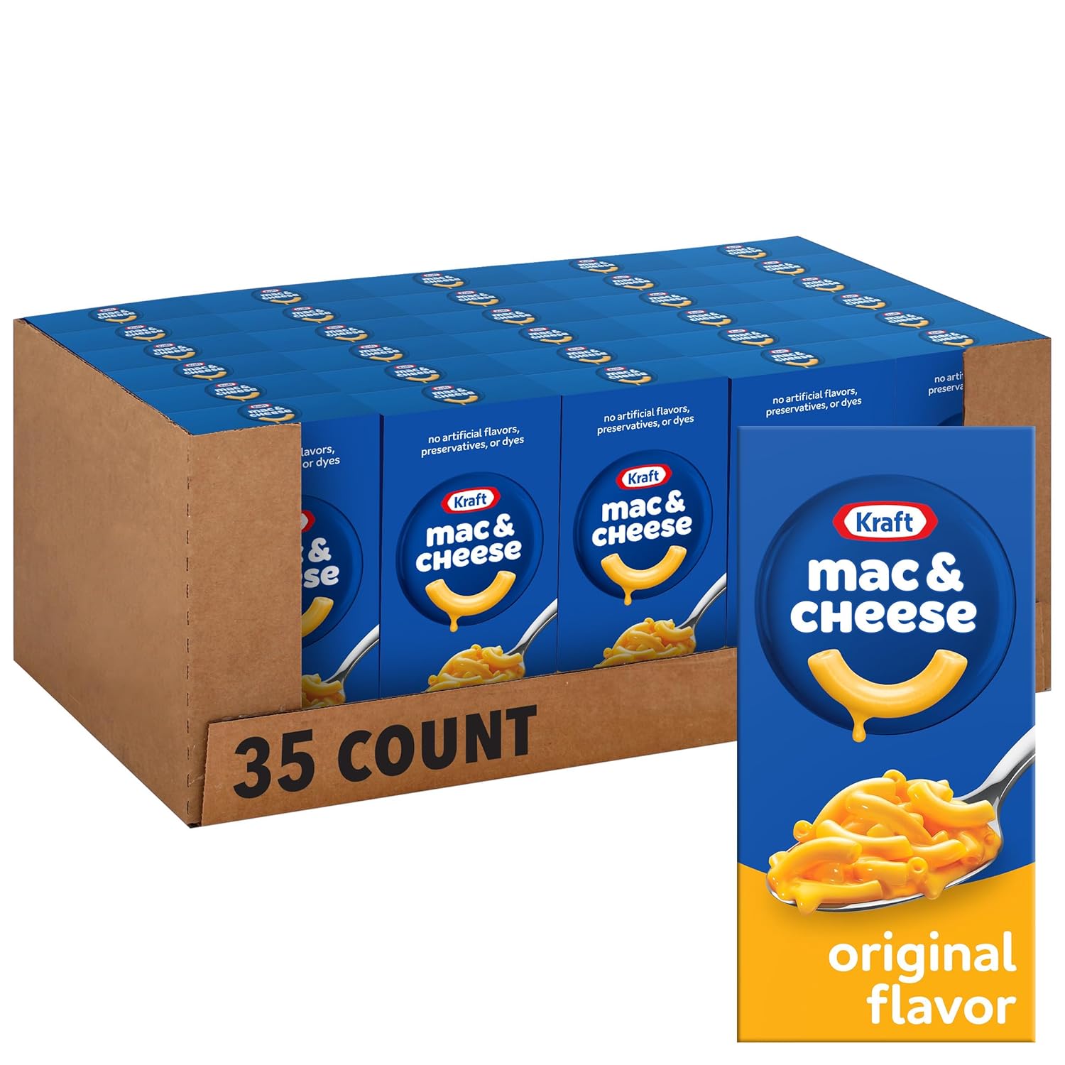 Kraft Mac and Cheese, 12 Boxes, for Easy Dinner or Dinner Sides, Original Flavor, No Artificial Flavors, Preservatives or Dyes, 7.25 oz