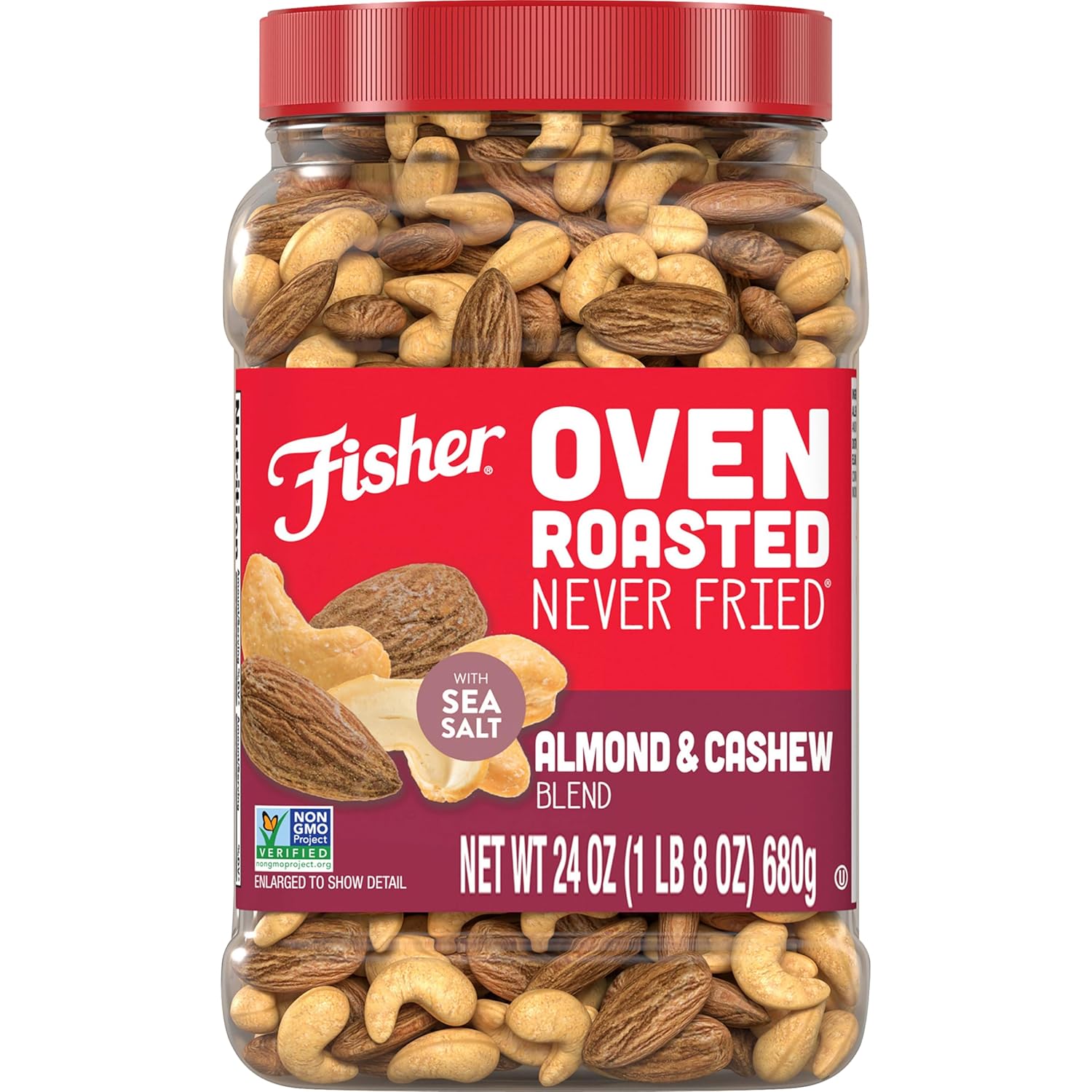 Fisher Oven Roasted Never Fried Deluxe Mixed Nuts, 24 Ounces (Pack of 1), Almonds, Cashews, Pecans, Pistachios, Healthy Snacks for Adults, Made With Sea Salt, No Added Oil, Trail Mix, Gluten Free