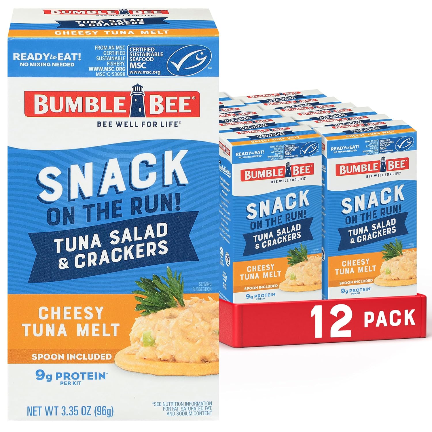 Bumble Bee Snack On The Run Original Tuna Salad with Crackers Kit (Pack of 12) - Ready to Eat Protein Snack Pack - 8g Protein per Box - Wild Caught MSC Certified Tuna