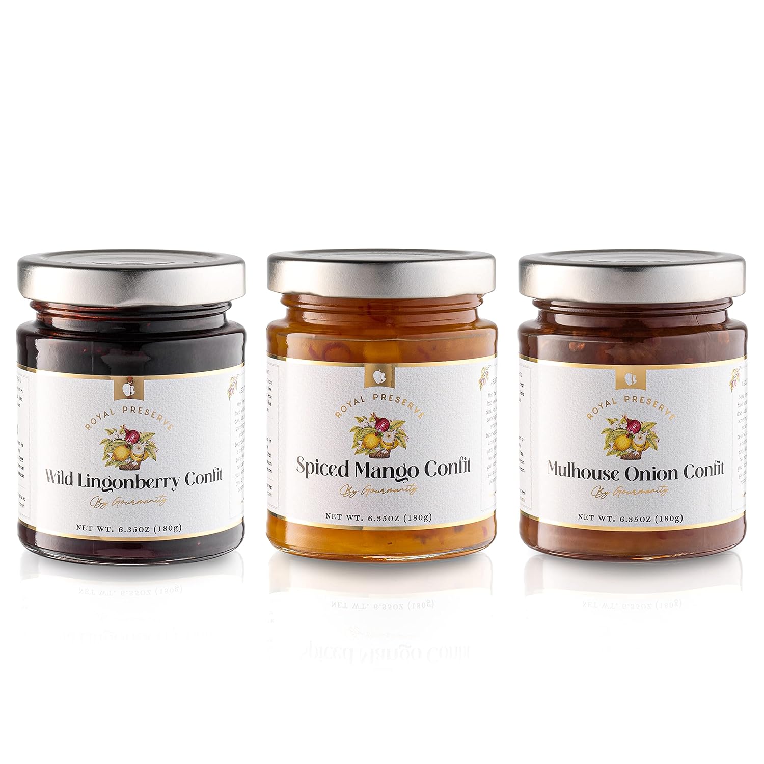 Gourmanity Savory Jam Gift Set, Full Repertoire of Royal Preserve Confits, Onion Jam, Lingonberry Jam & Mango Chutney, All Natural, Non-GMO, Product of Belgium, 6.35oz (Pack of 3)