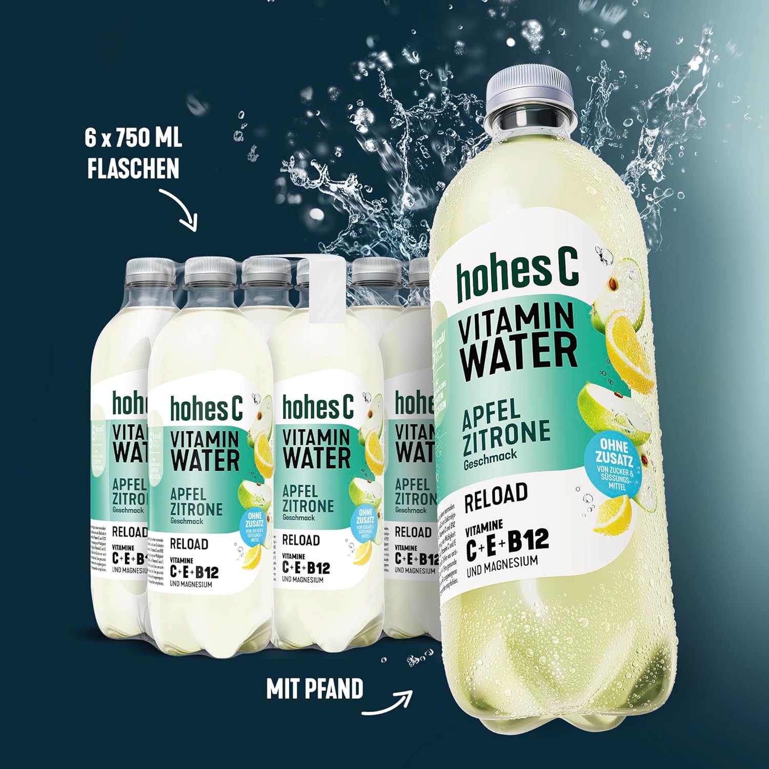 hohes C Vitamin Water Protect Limette & Ingwer (6 x 750ml), für dein Immunsystem: Vitamin C, D, E + Zink, gegen oxidativen Stress, nur 6kcal/100ml, ohne Zuckerzusatz & Süßungsmittel, vegan