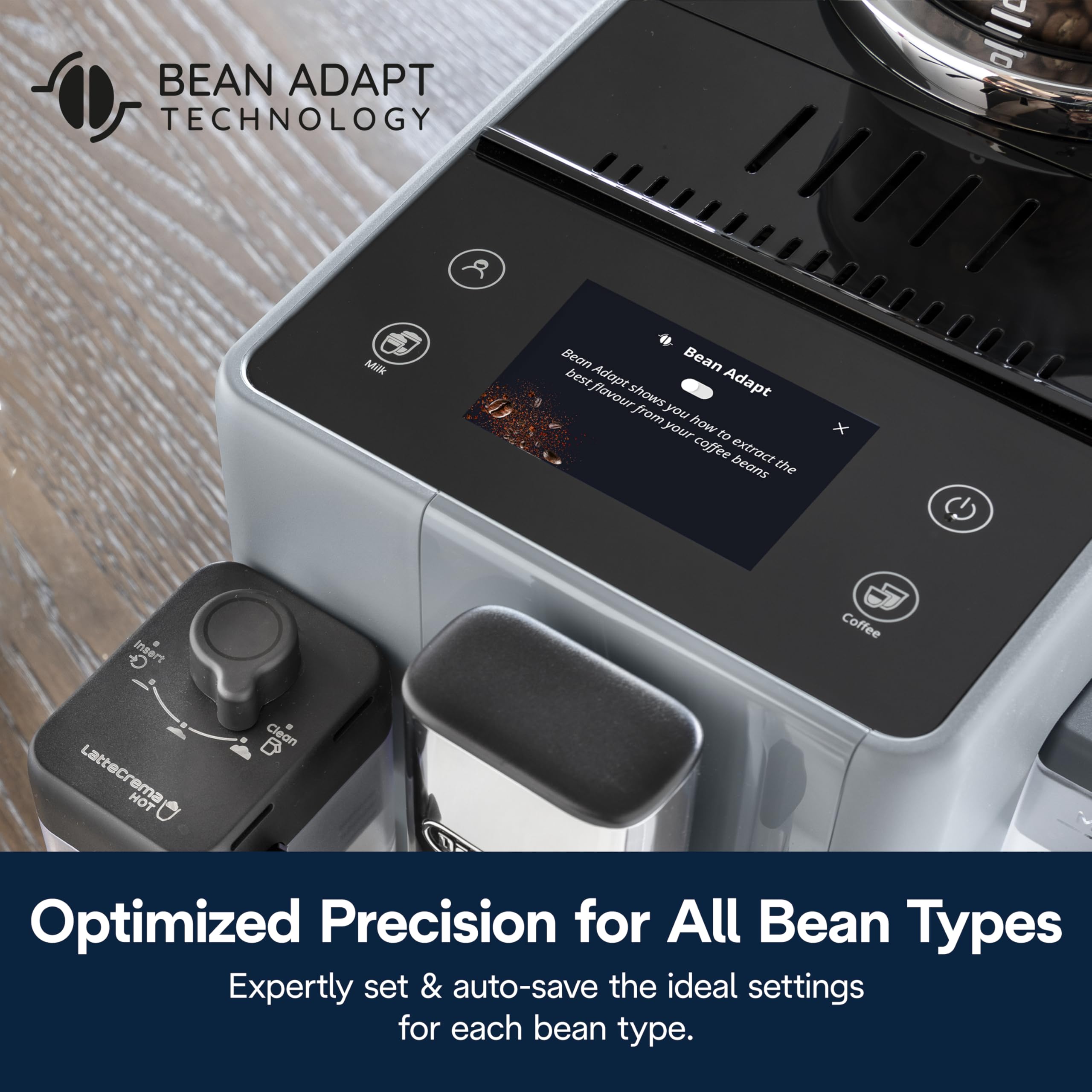 De'Longhi Rivelia Automatic Espresso Machine with Grinder & Milk Frother – All-in-One Coffee Maker, Hot & Iced Latte, Cappuccino, Bean Switch System, Burr Grinder, Compact Italian Design, Black