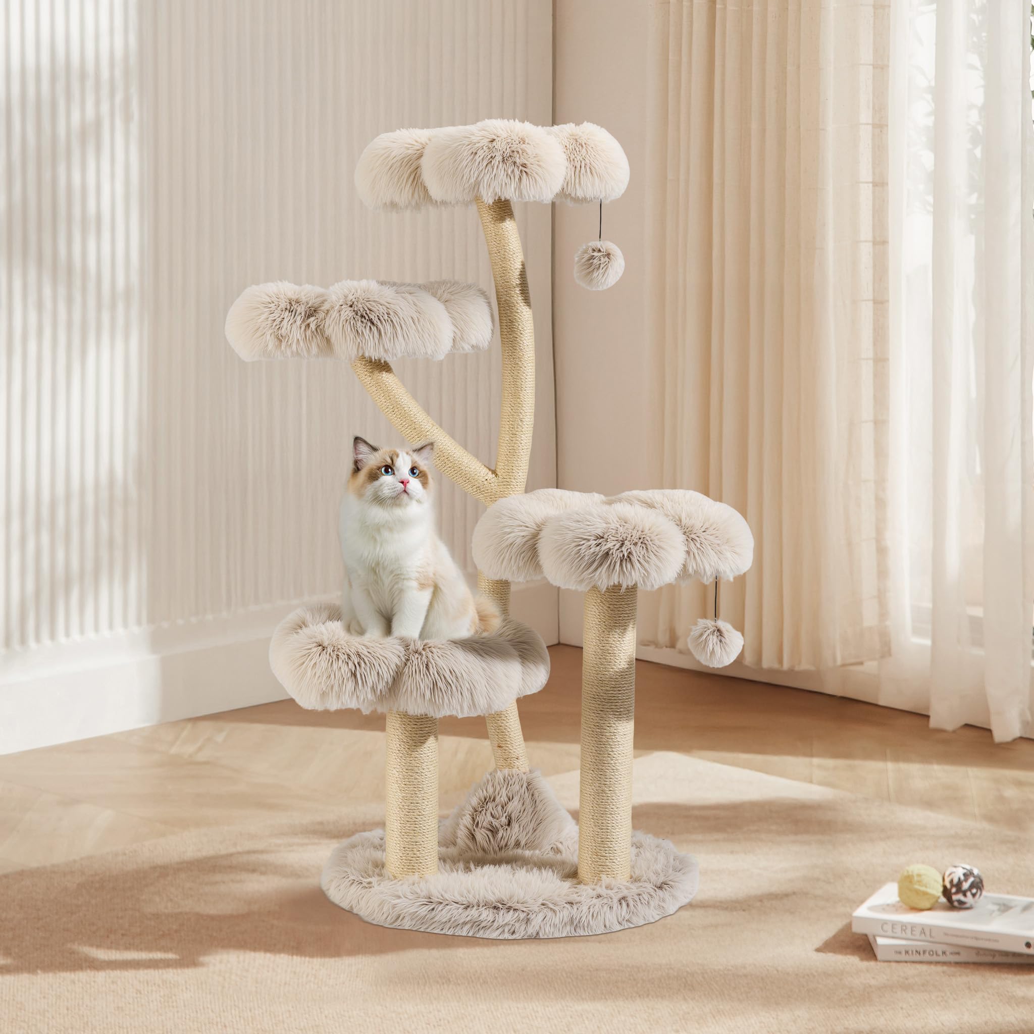 Fudajo Designer Kratzbaum mit Hängeliege, Katzenkratzbaum 59 x 59 x 169 cm, Katzenbaum bis max. 15 kg mit Sisal und Plüsch, Katzenmöbel mit 3 Etagen