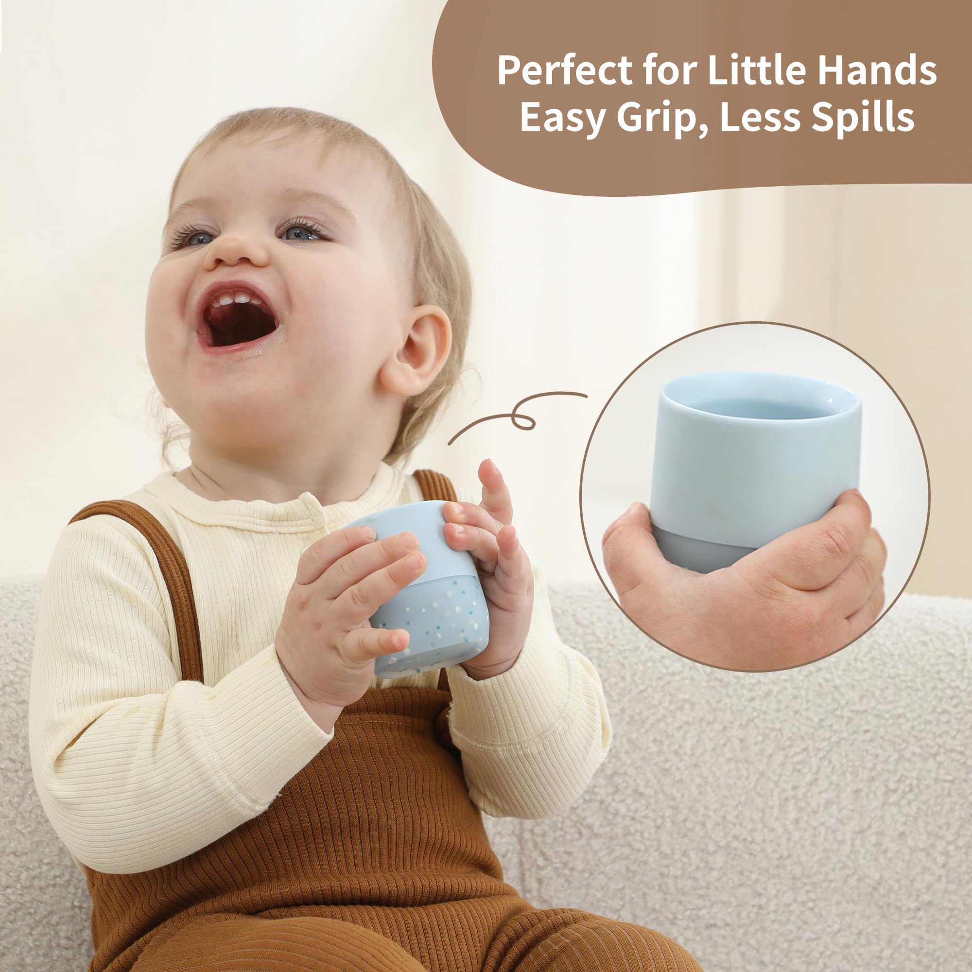 Moonkie Trinklernbecher Baby Silikon | 2er-Pack Offener Lernbecher ab 4 Monate | BPA-frei | mit Messskala | 60ml Tiny Cup(Äther/Mint)